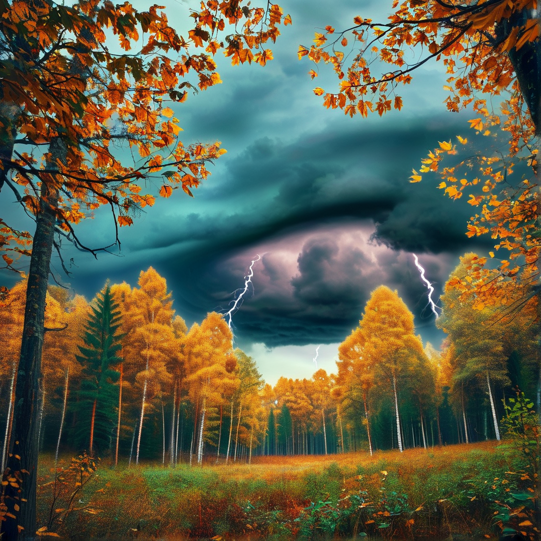 Lightning Over Autumn Woods