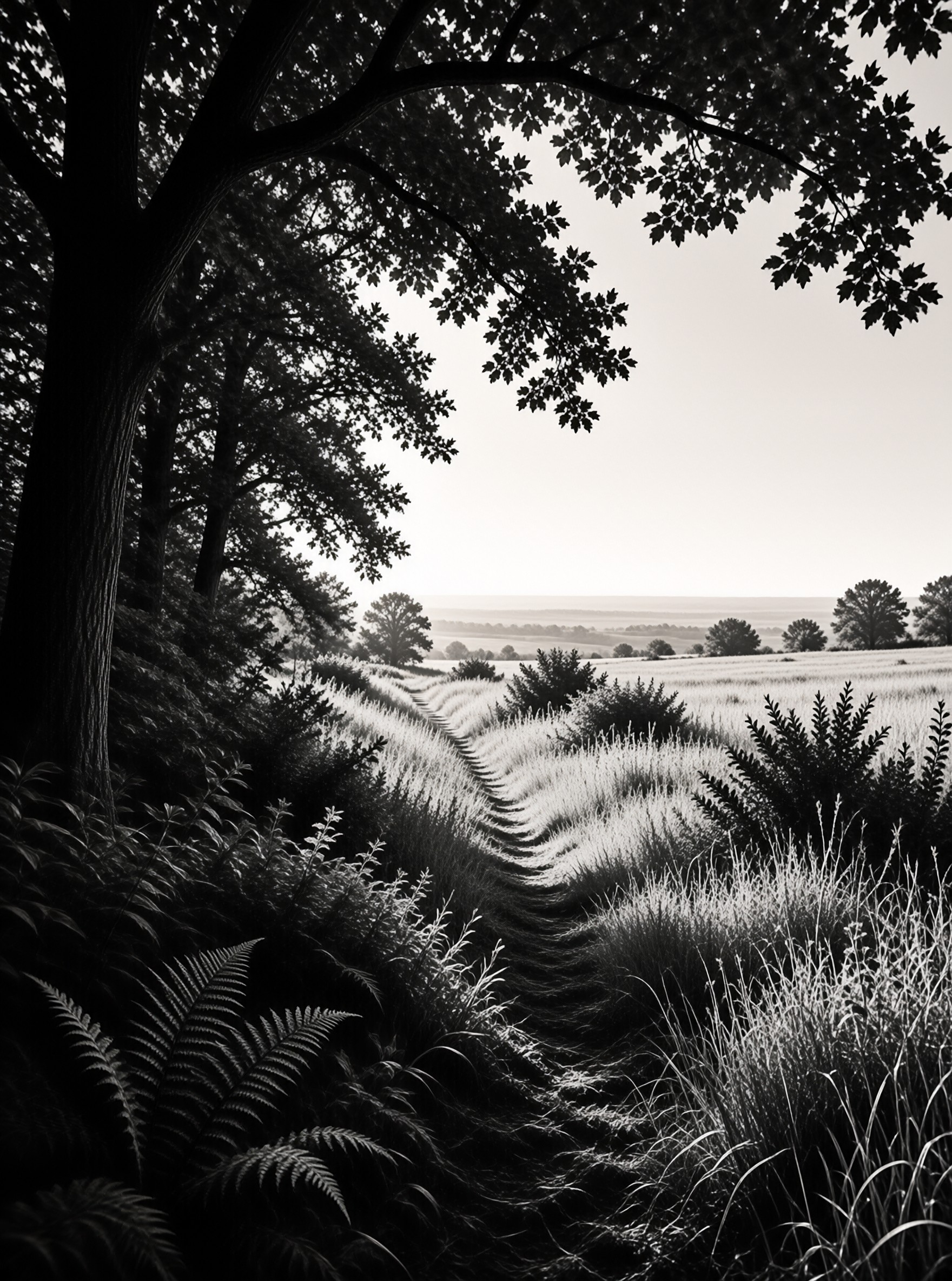 Monochrome Country Path Landscape