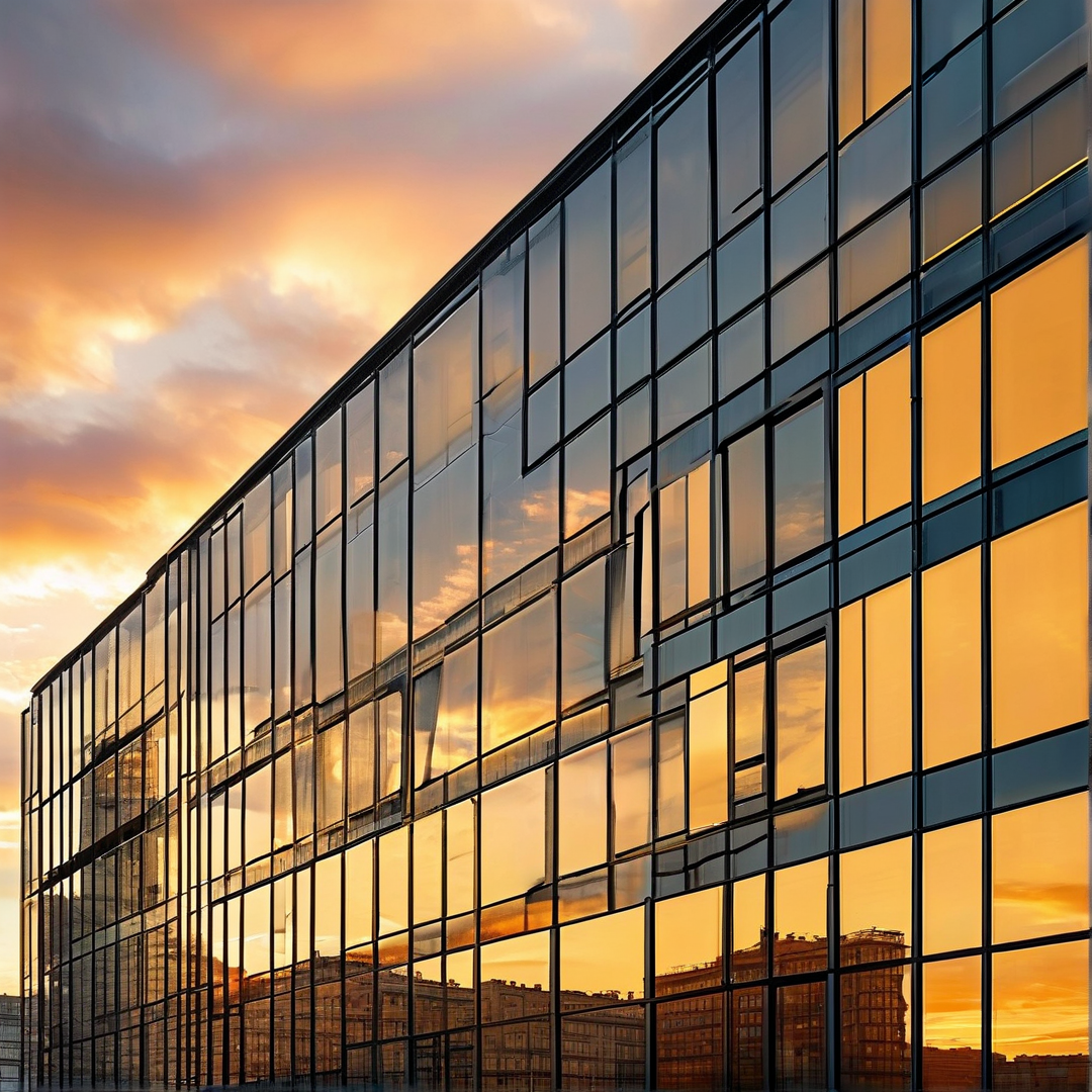 Curtain-Wall Facade in Sunset Glow