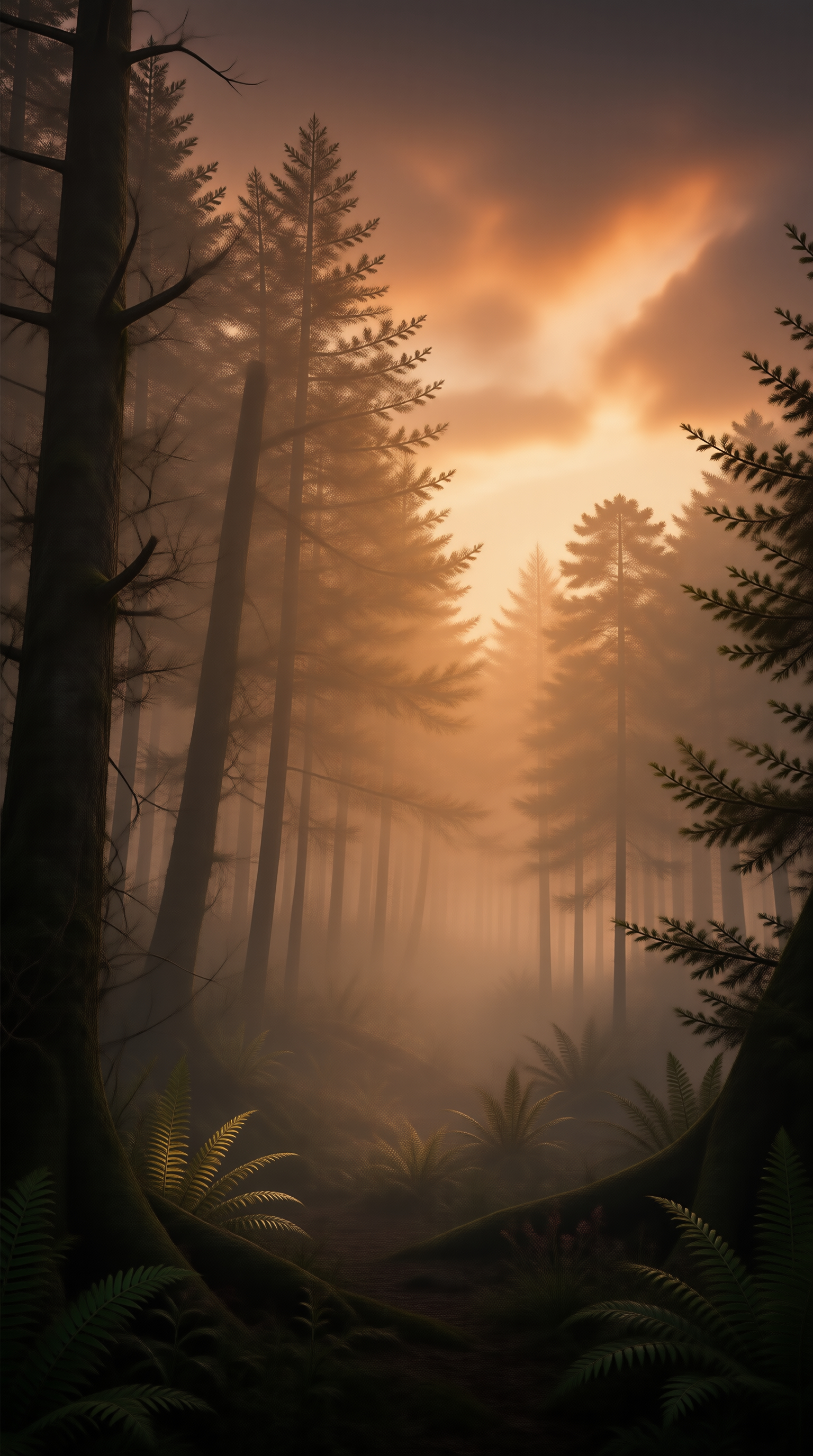 Misty Forest at Sunset