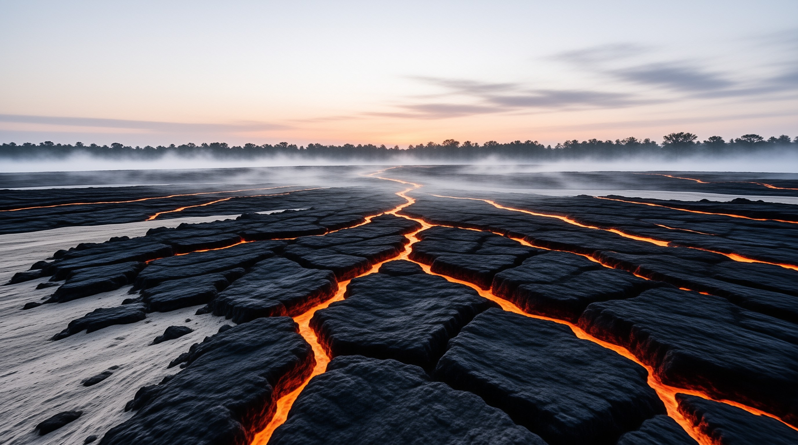 Cooled Lava Flow At Dusk