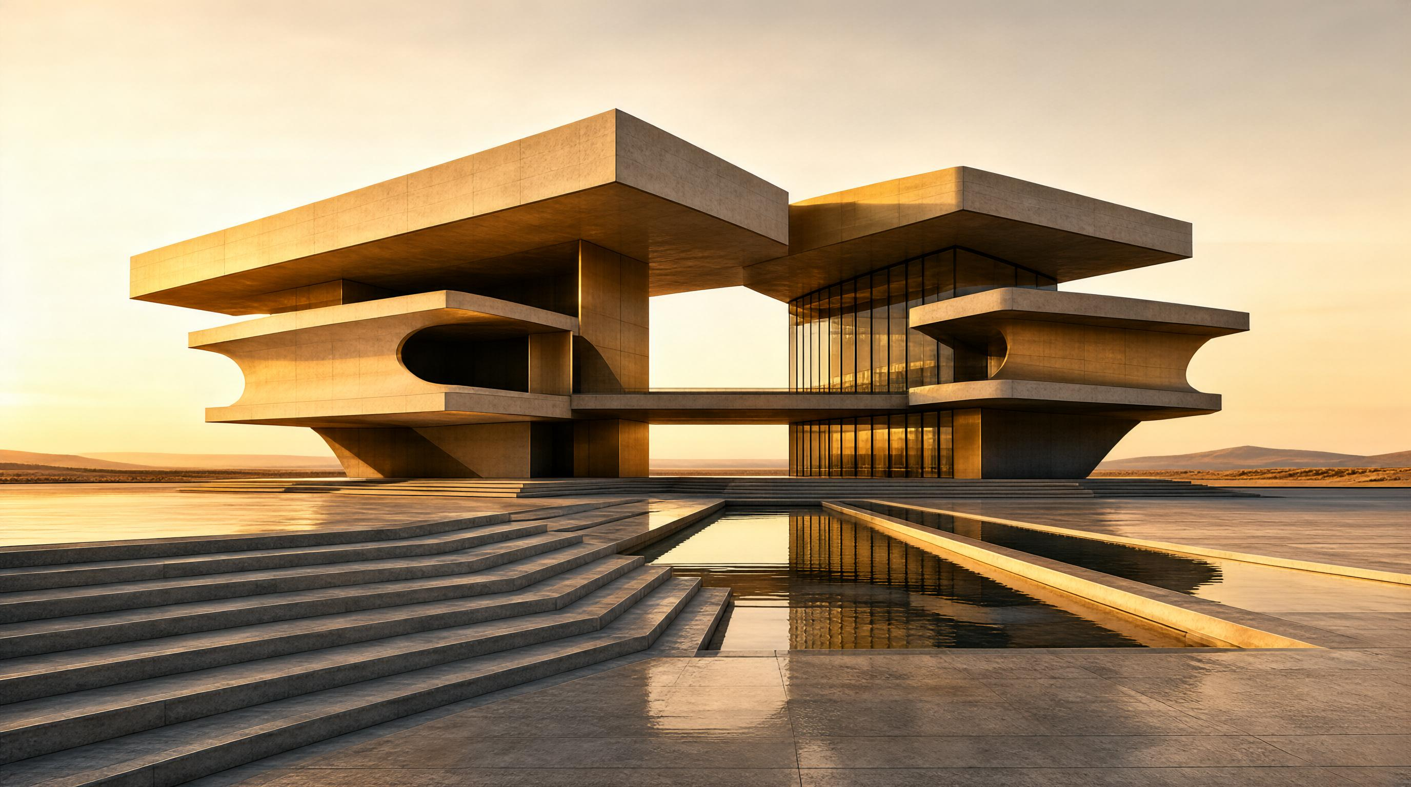 Modern Architectural Structure at Sunset