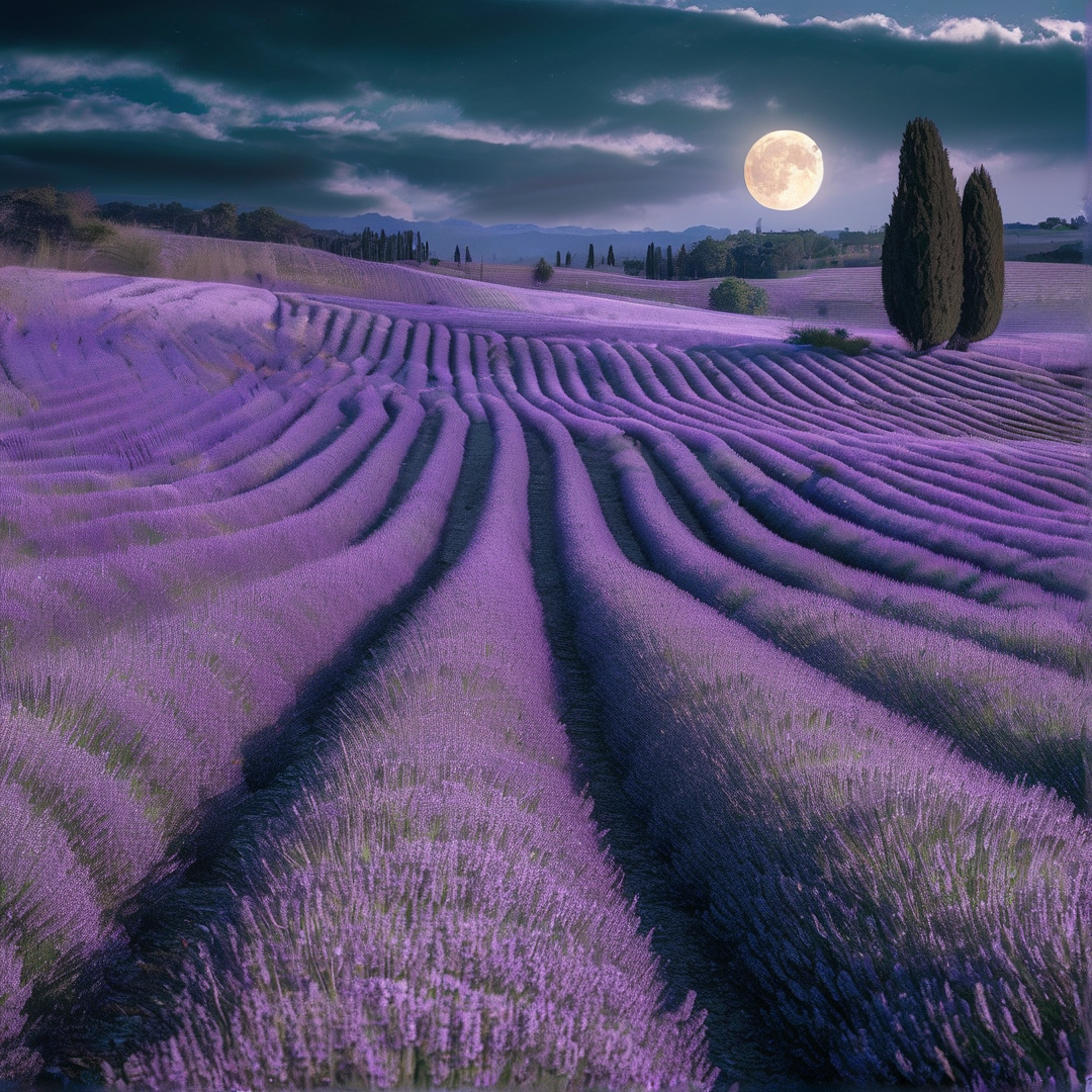 Moonlit Lavender Fields