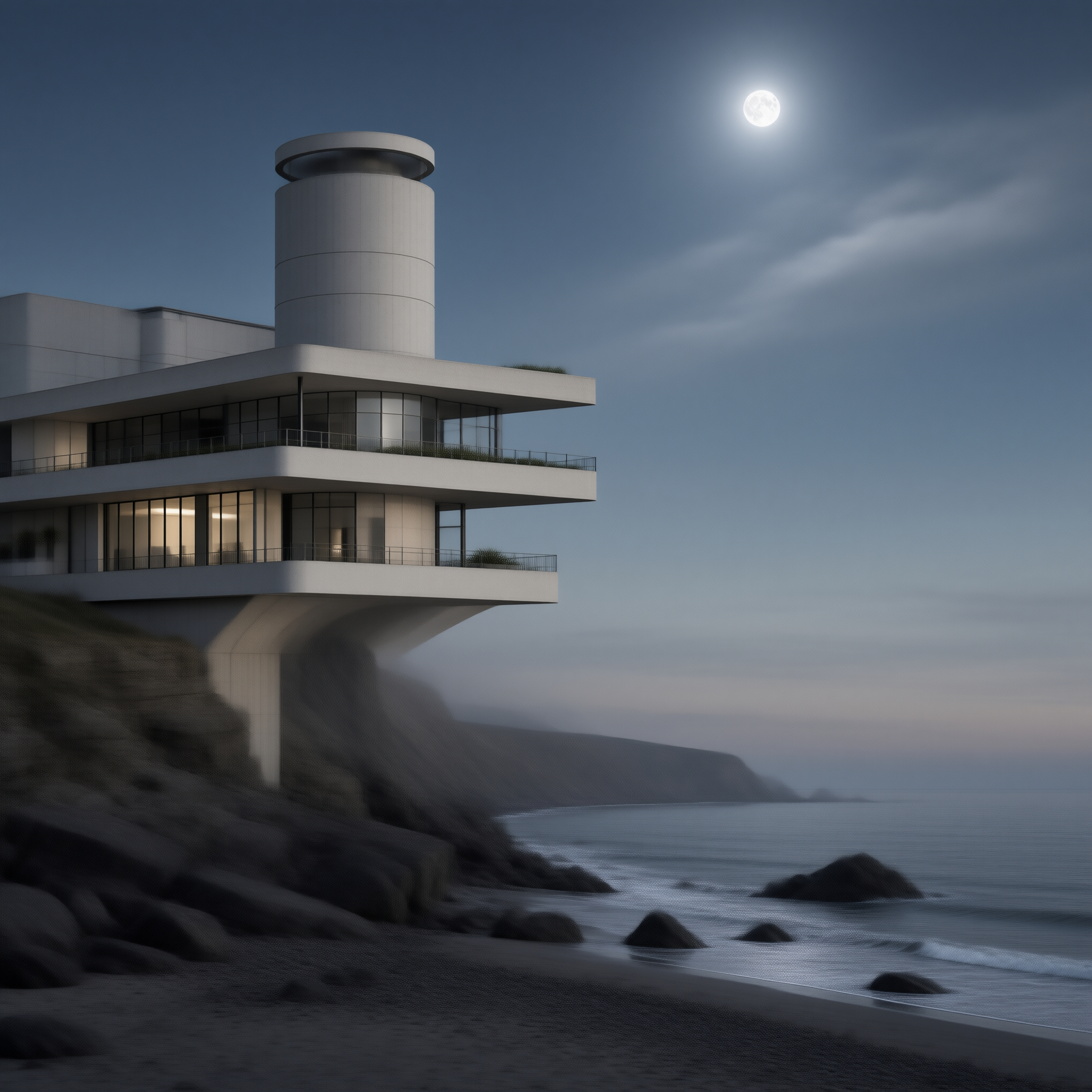 Modern Cliffside Villa Night