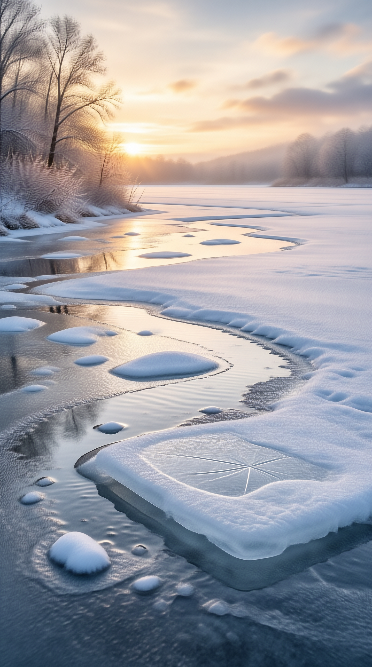 Winter Sunset on Frozen River