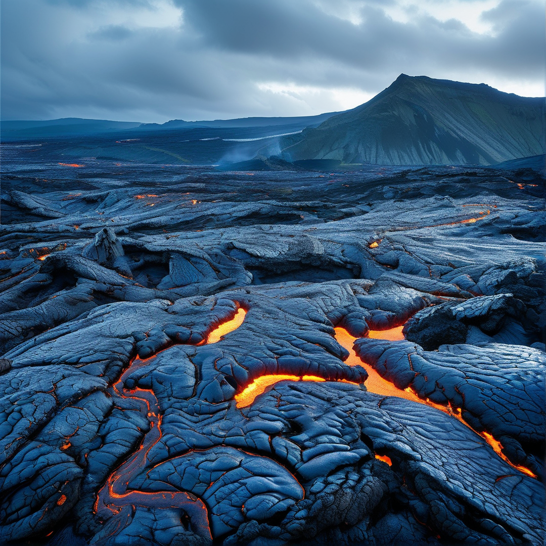 Molten Lava Flows Across Cooled Bed