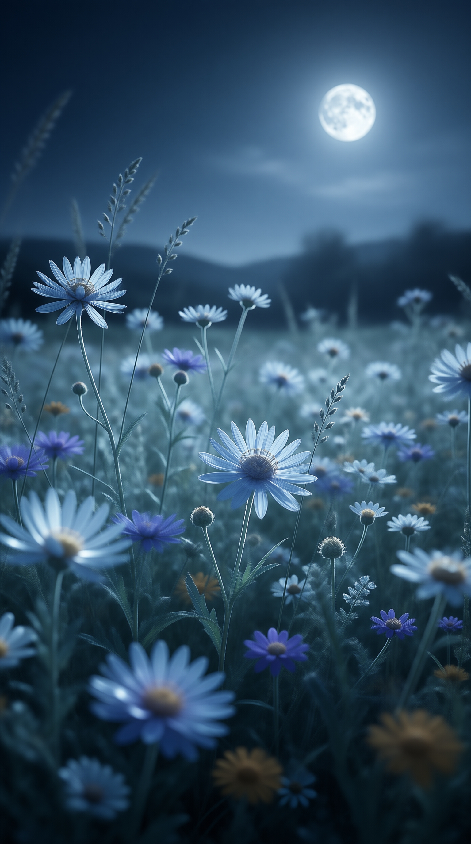 Moonlit Meadow with Flowers