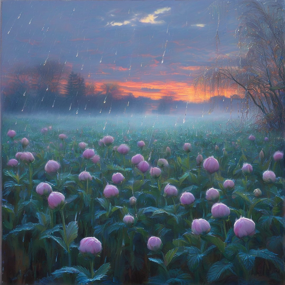 Twilight Field in the Rain