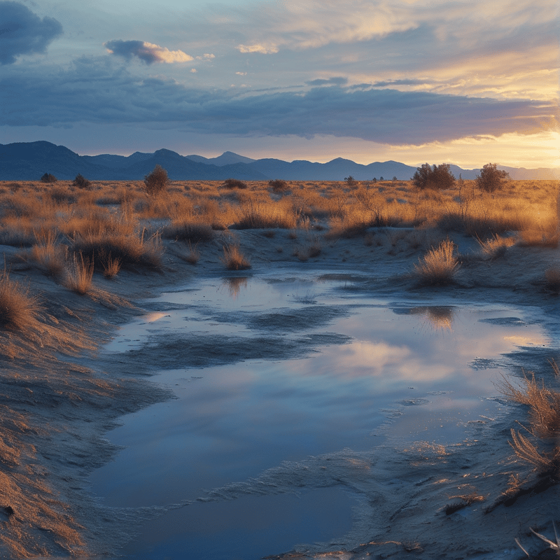 Desert Stream at Sunset