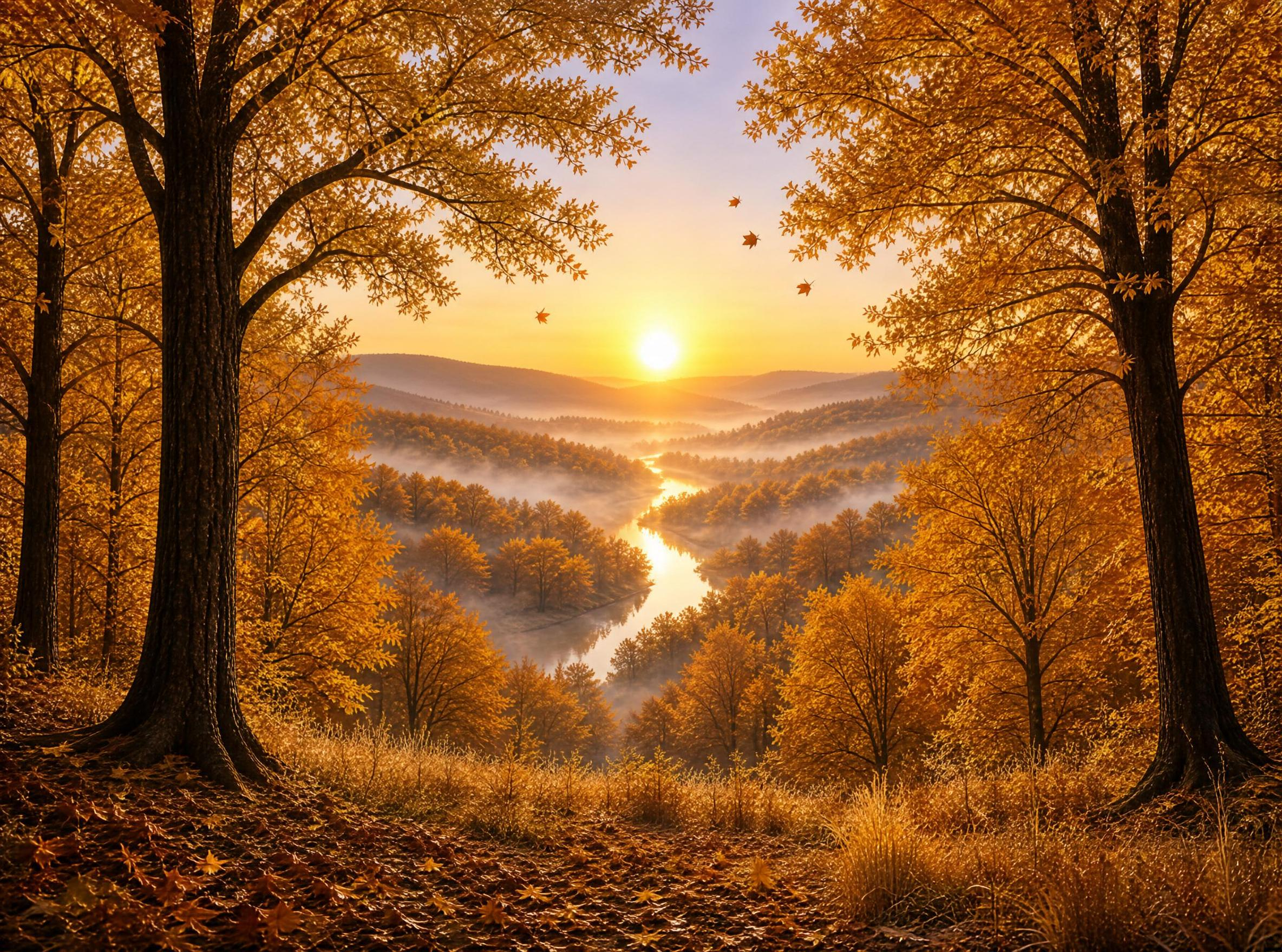 Golden Autumn Valley Sunrise
