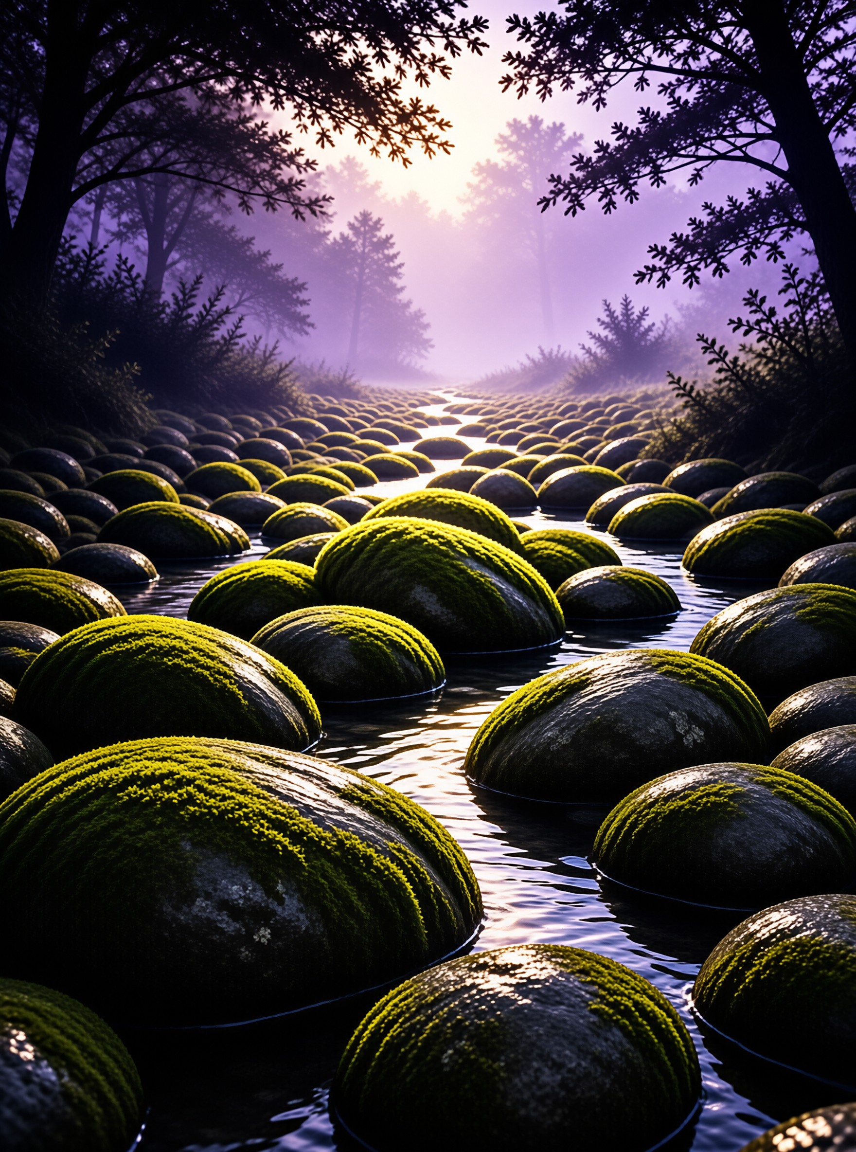 Path of Mossy Stones in Mist
