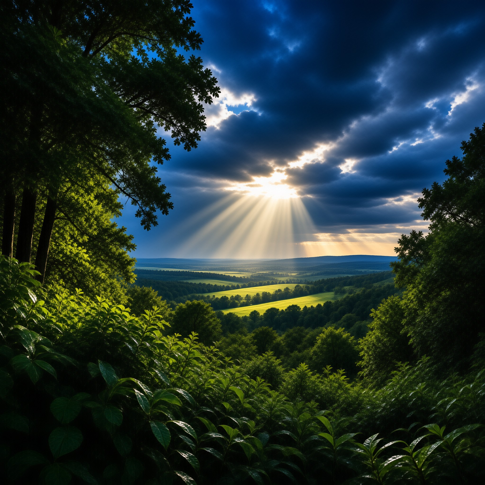 Sunbeams Over Rolling Hills