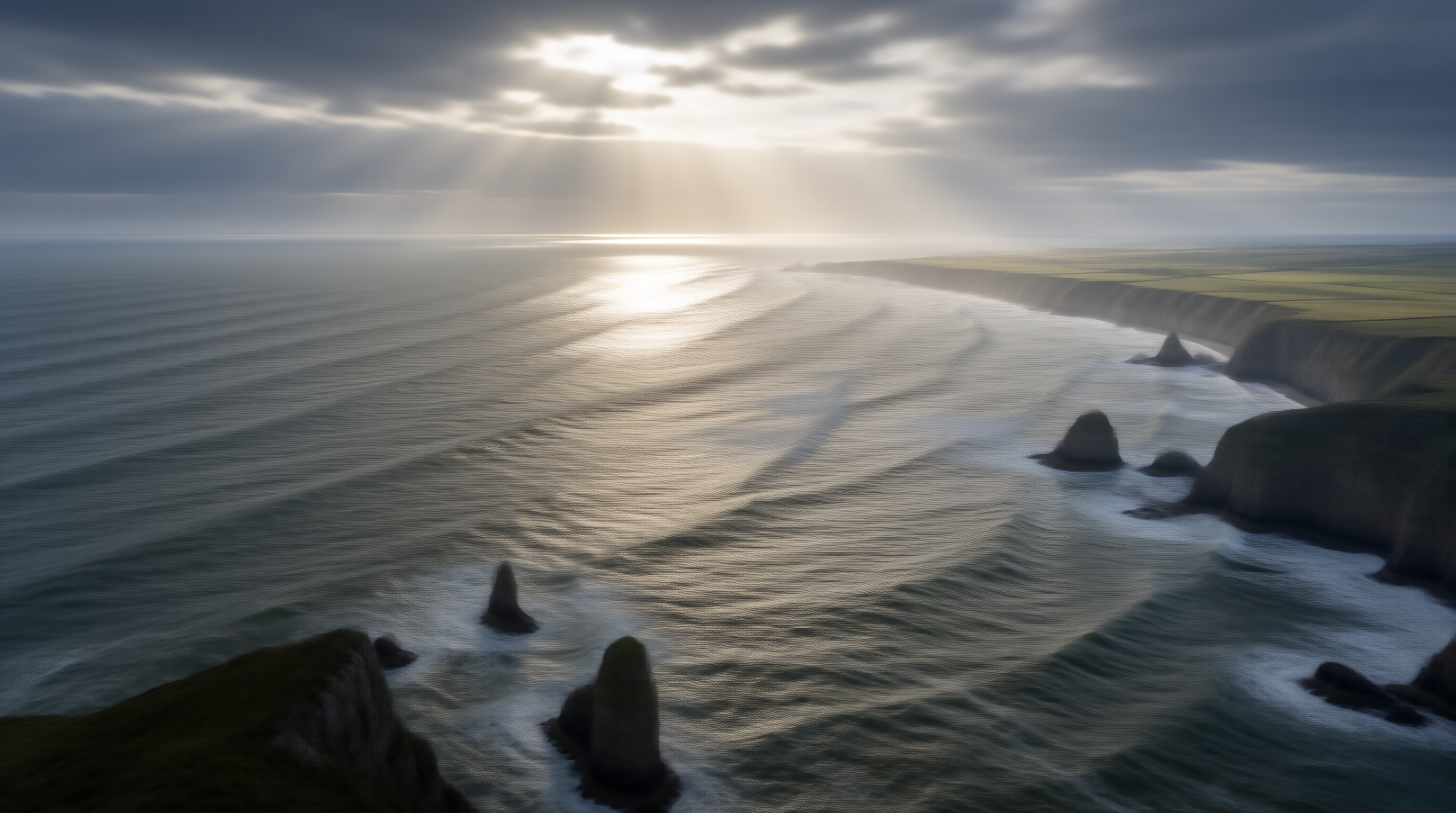 Sunlit Cliffs and Sea Stacks