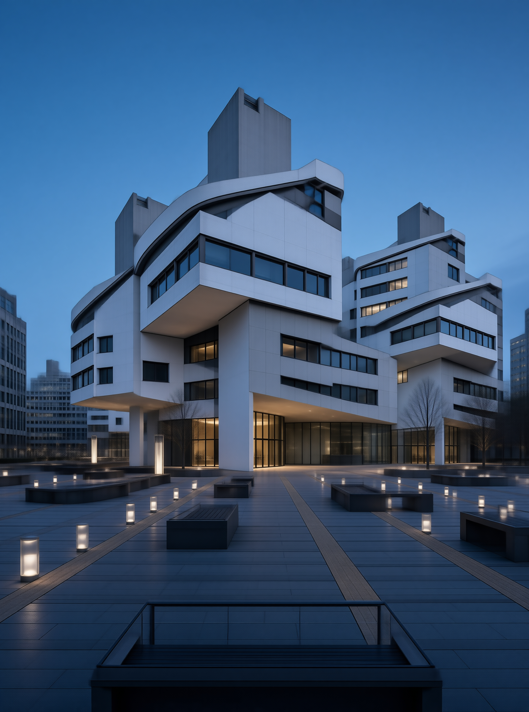 Modern Architectural Complex at Dusk