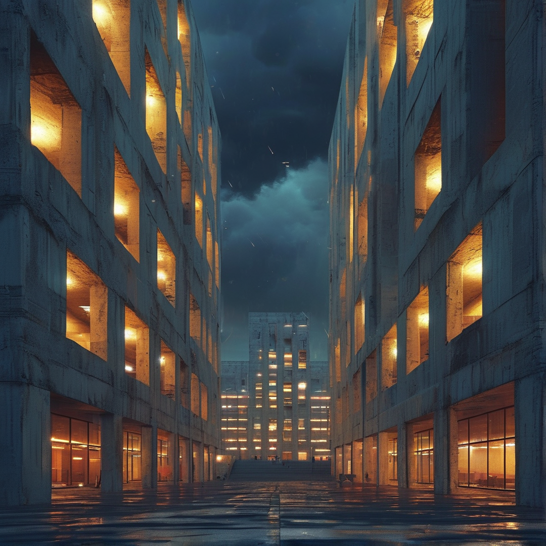 Brutalist Rainy Alleyway
