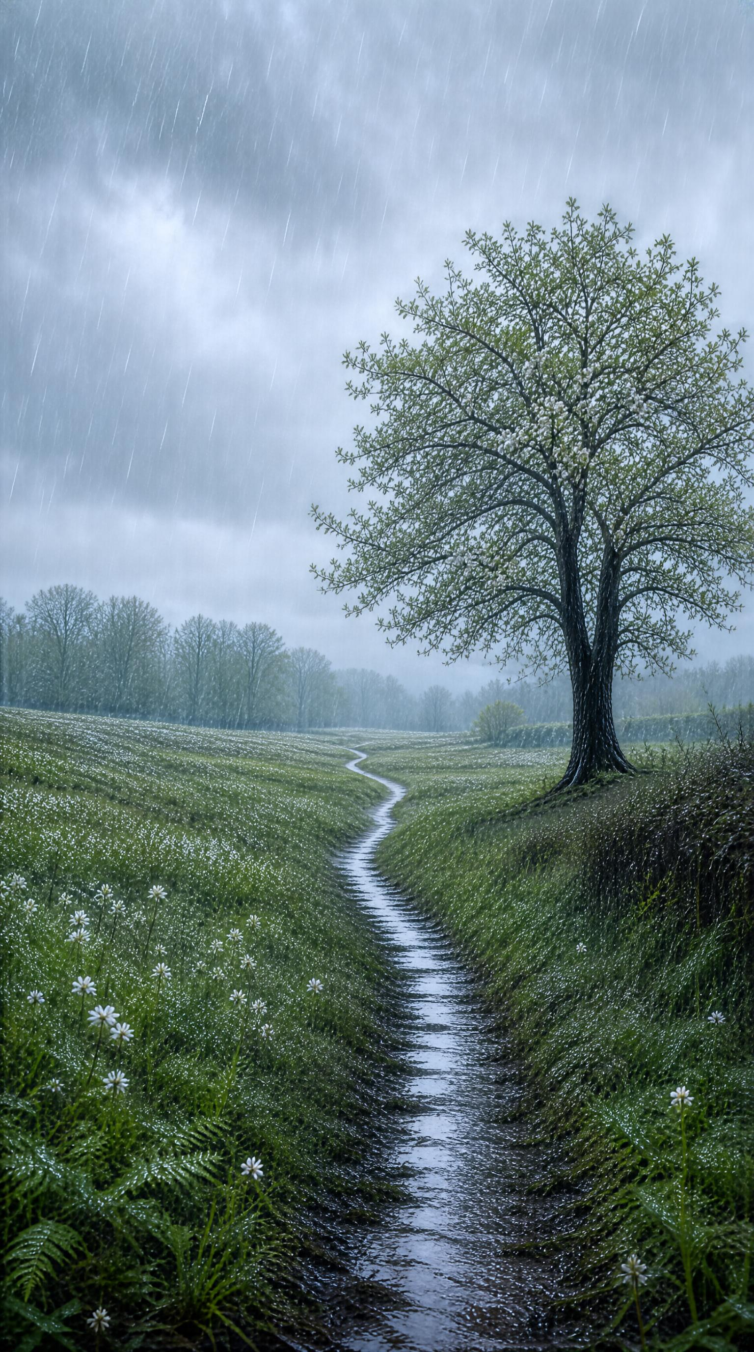 Rainy Path and Lone Tree