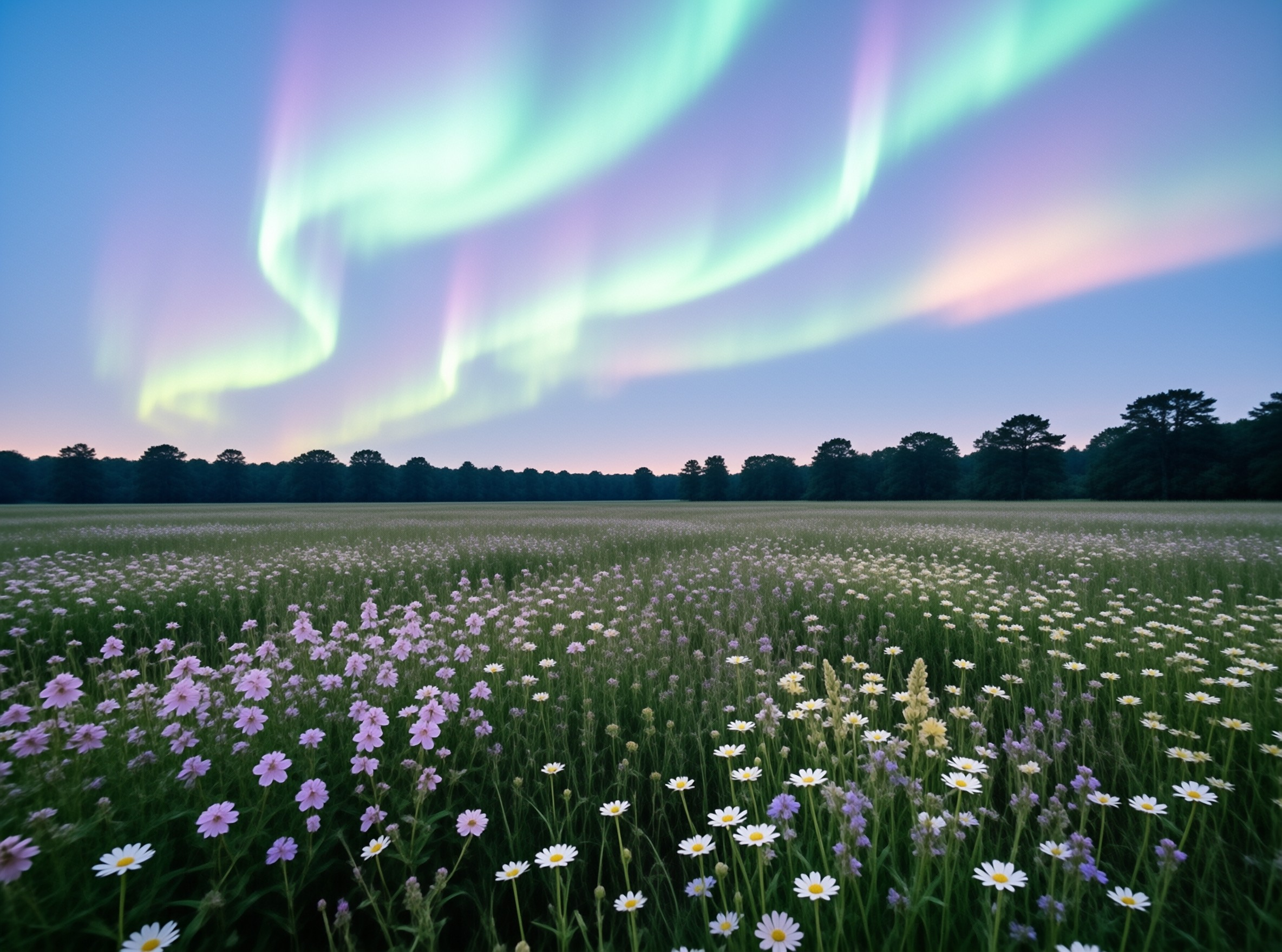 Aurora over Flower Field