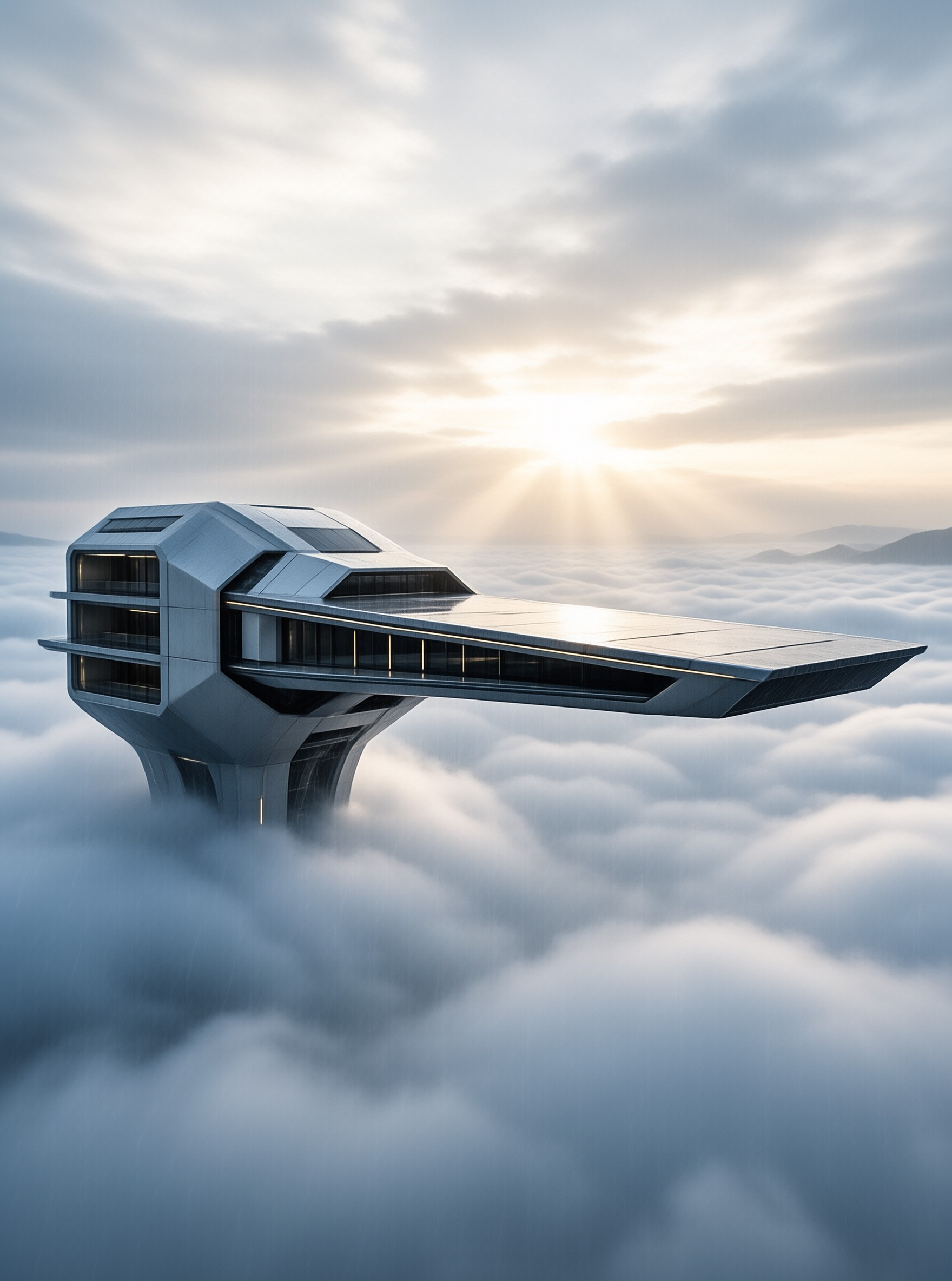 Futuristic Tower Above Clouds