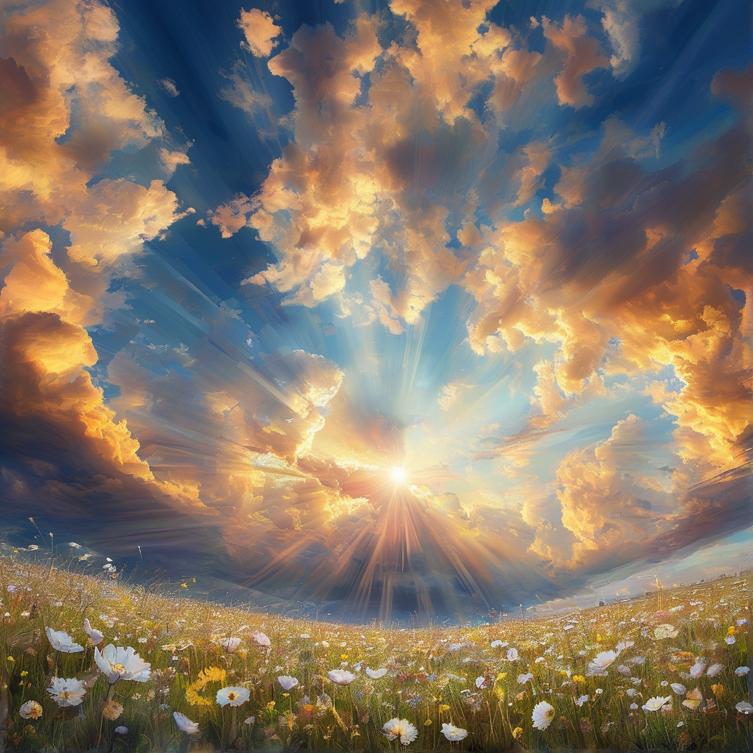 Sunbeams Over Flower Field