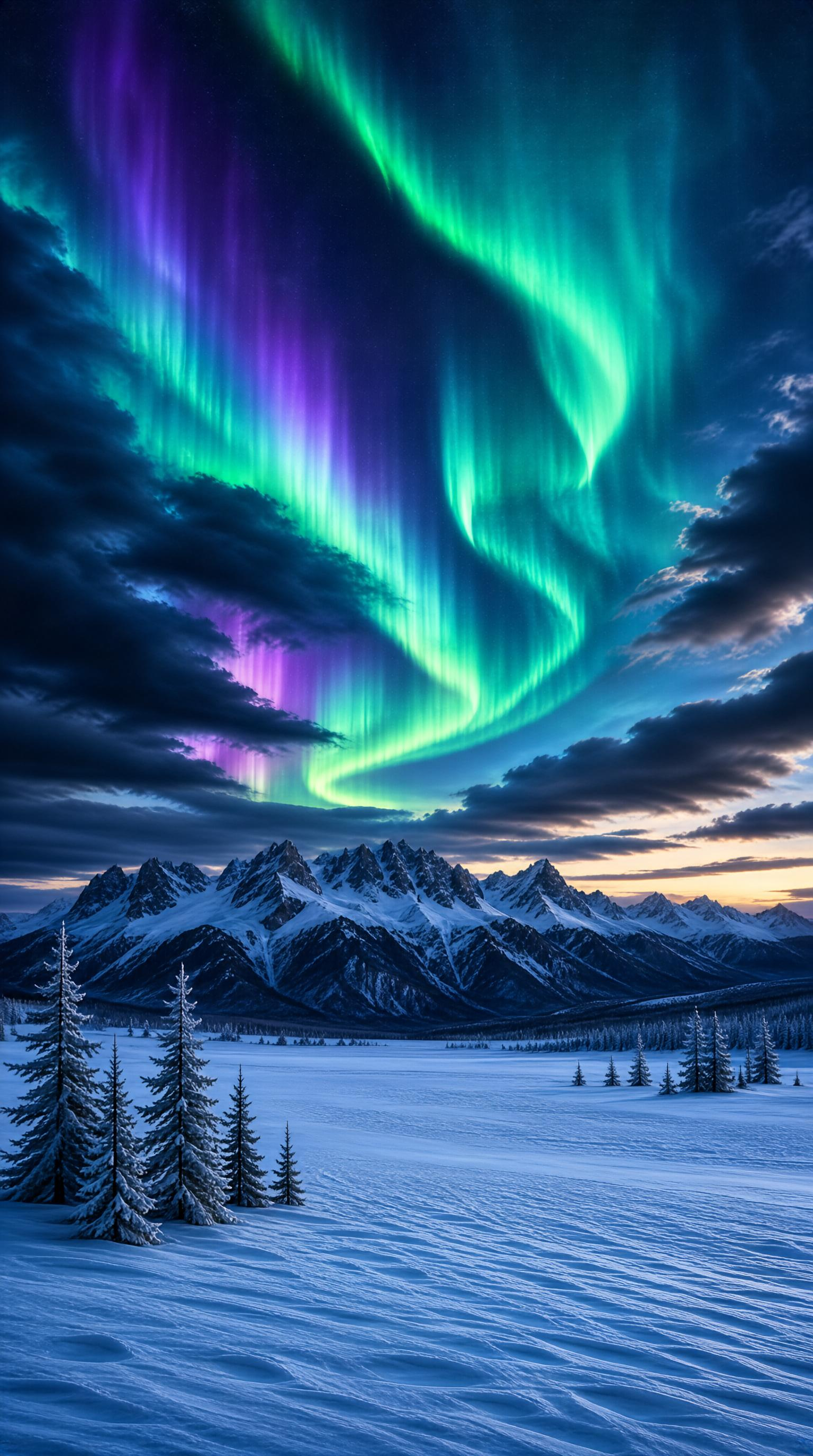Aurora Borealis Winter Scene