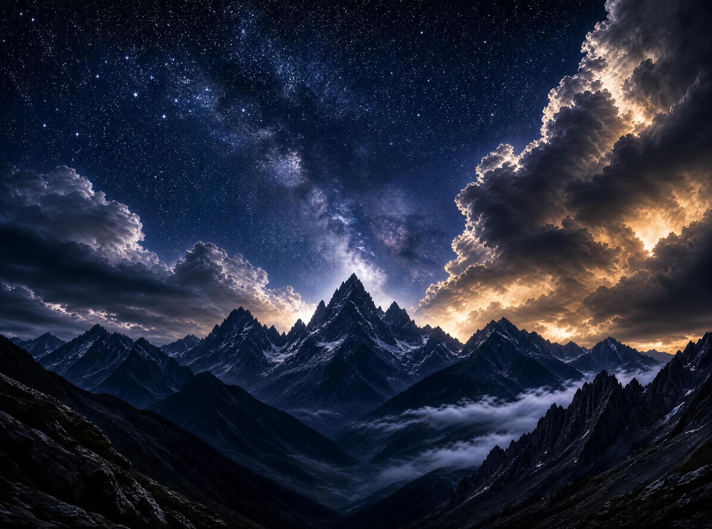Starry Night Mountain Peaks