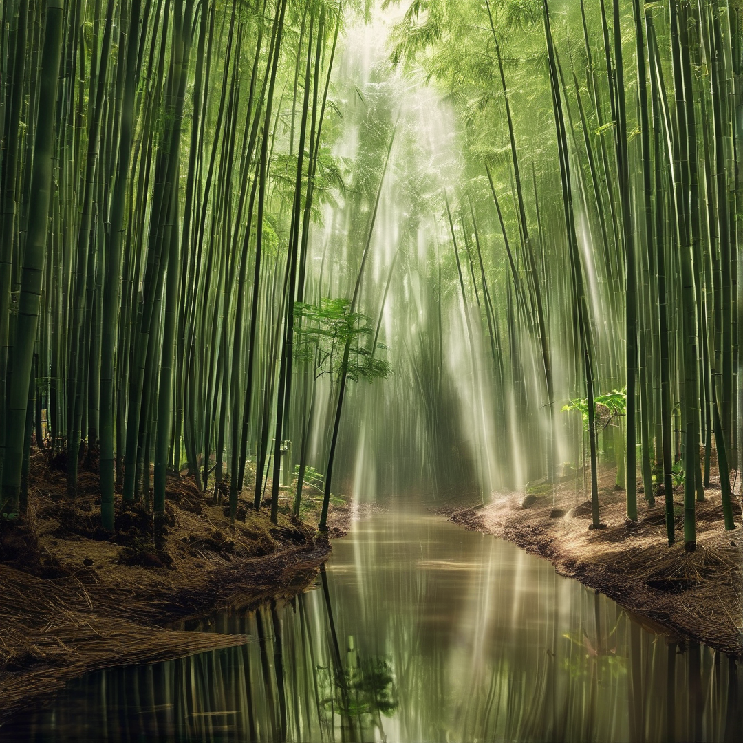 Sunlit Bamboo Stream