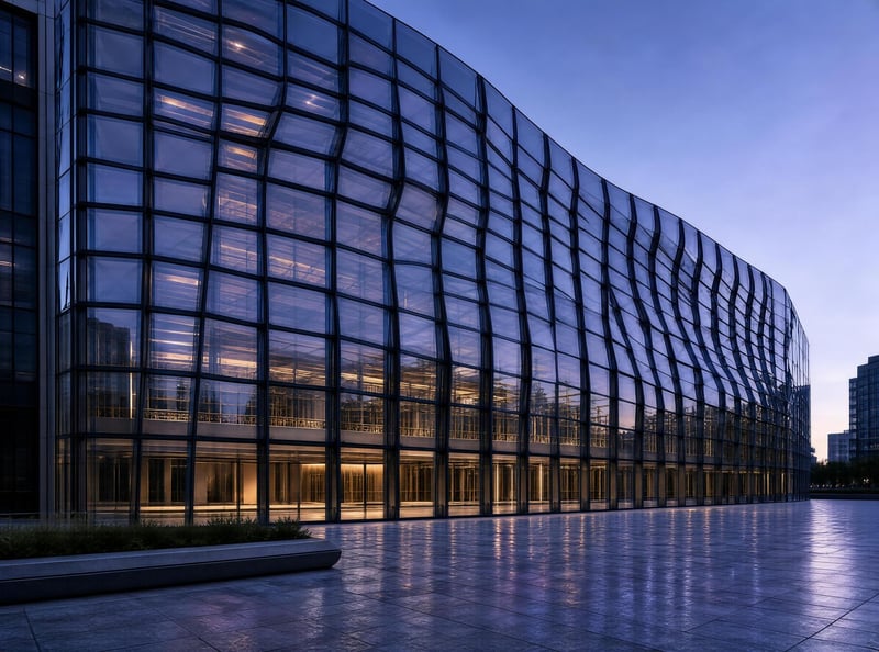 Curved Glass Facade at Dusk