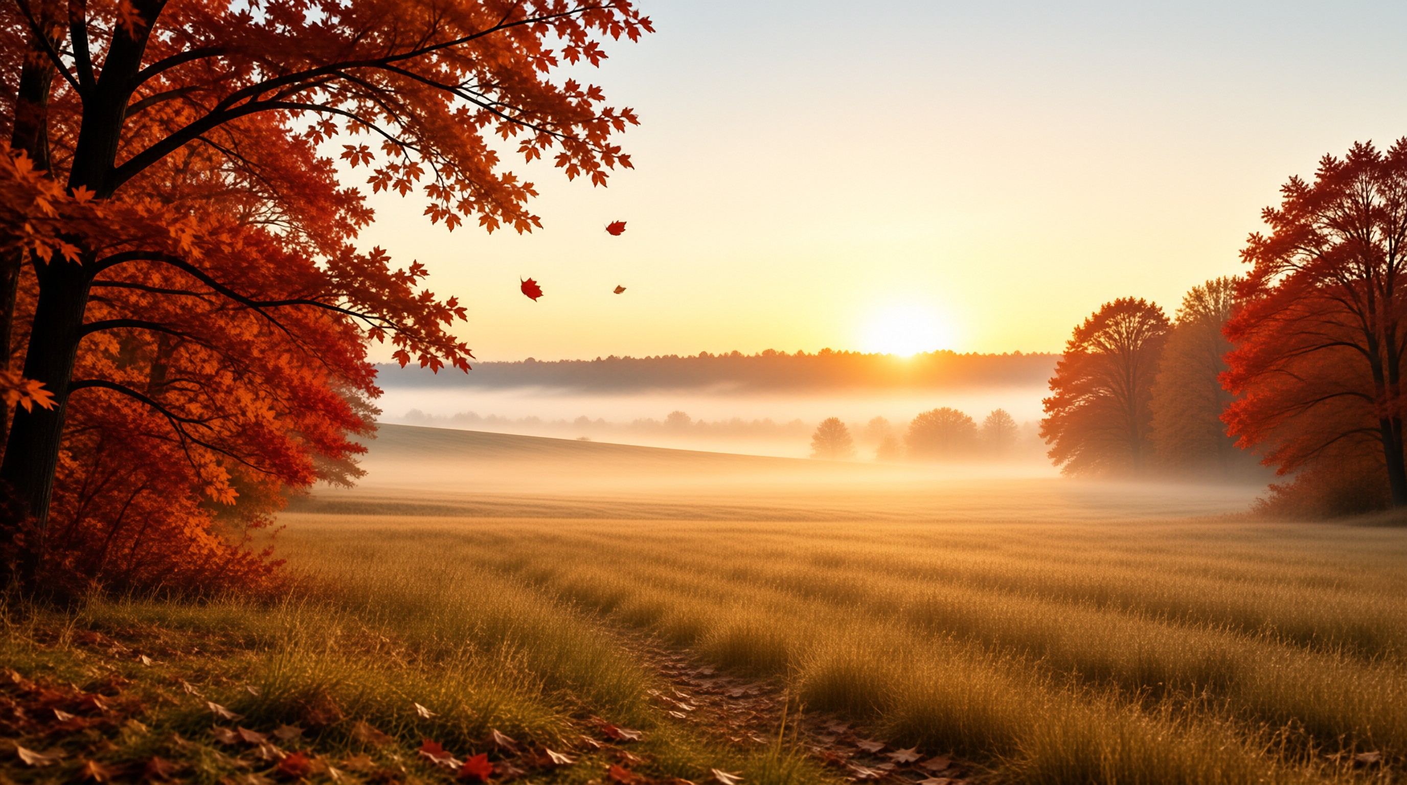 Misty Autumn Sunrise Field