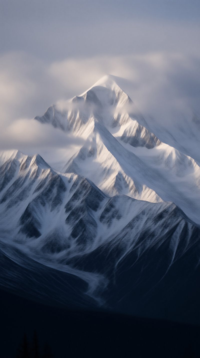 Misty Snow-Capped Mountain Peak