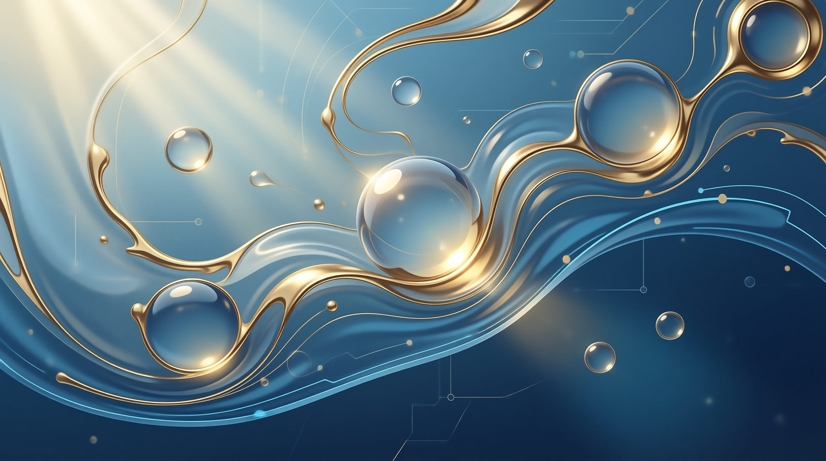 Abstract Golden Blue Bubbles