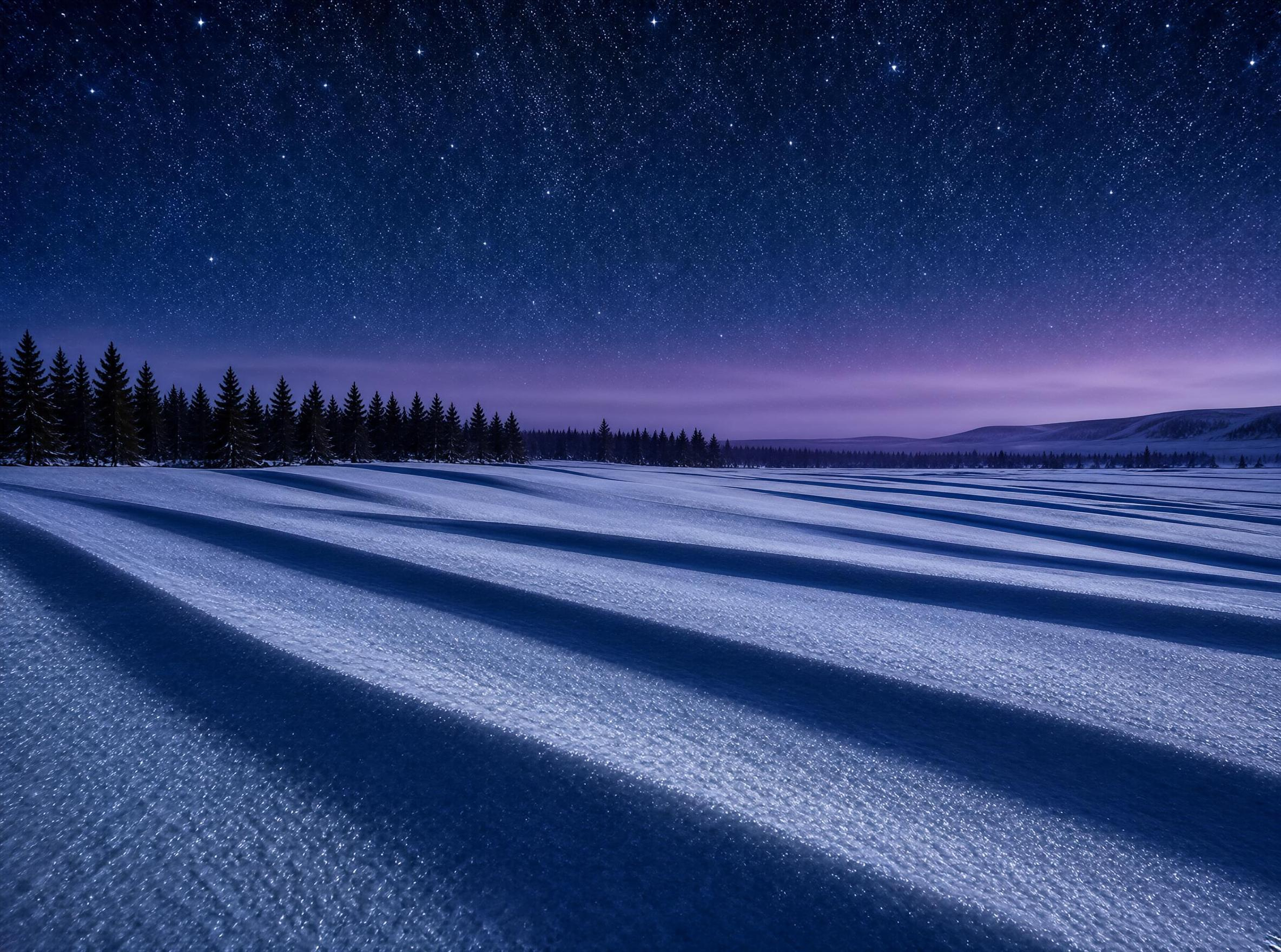Snowy Night Under Starry Sky