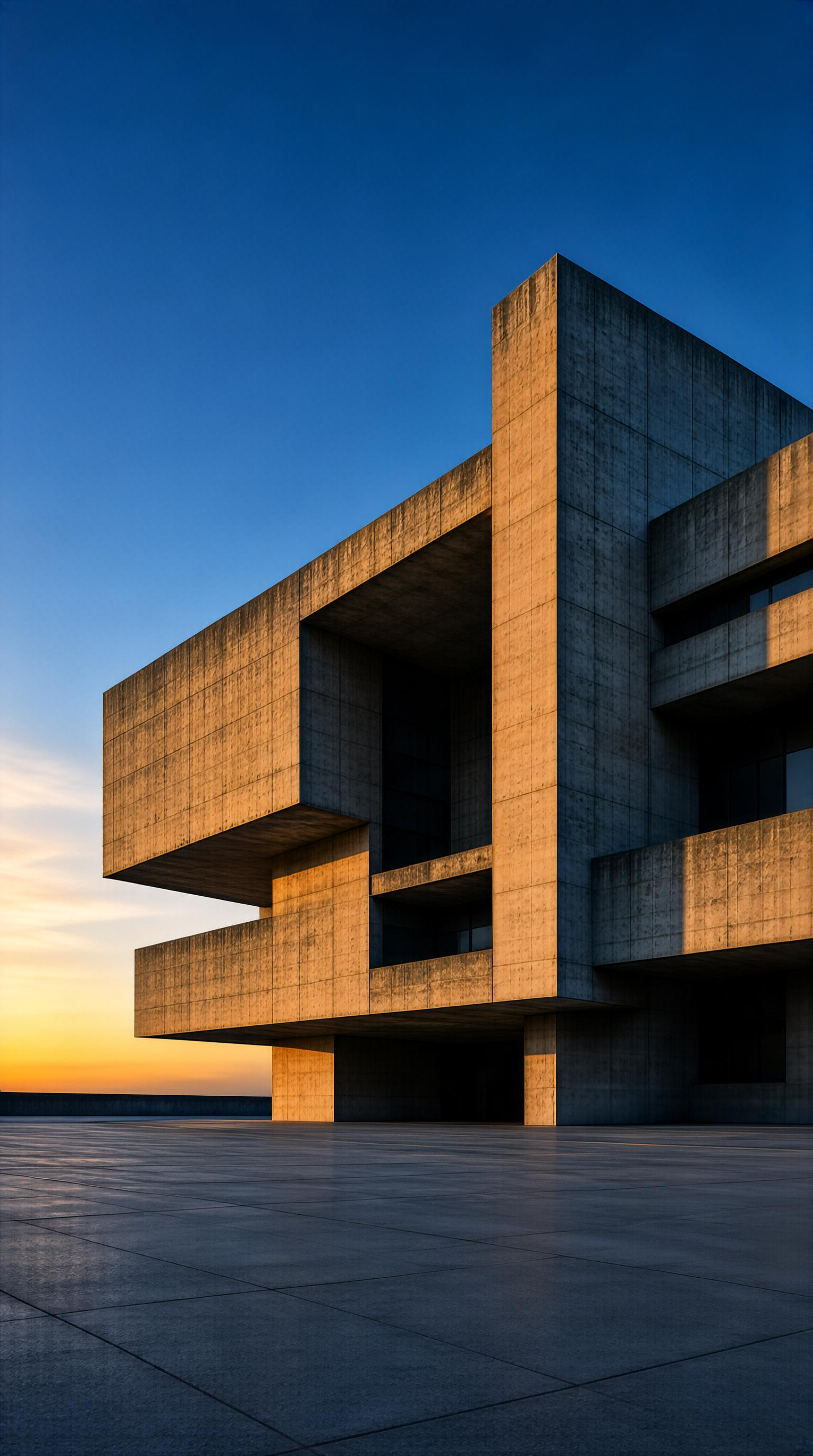 Concrete Building at Sunset
