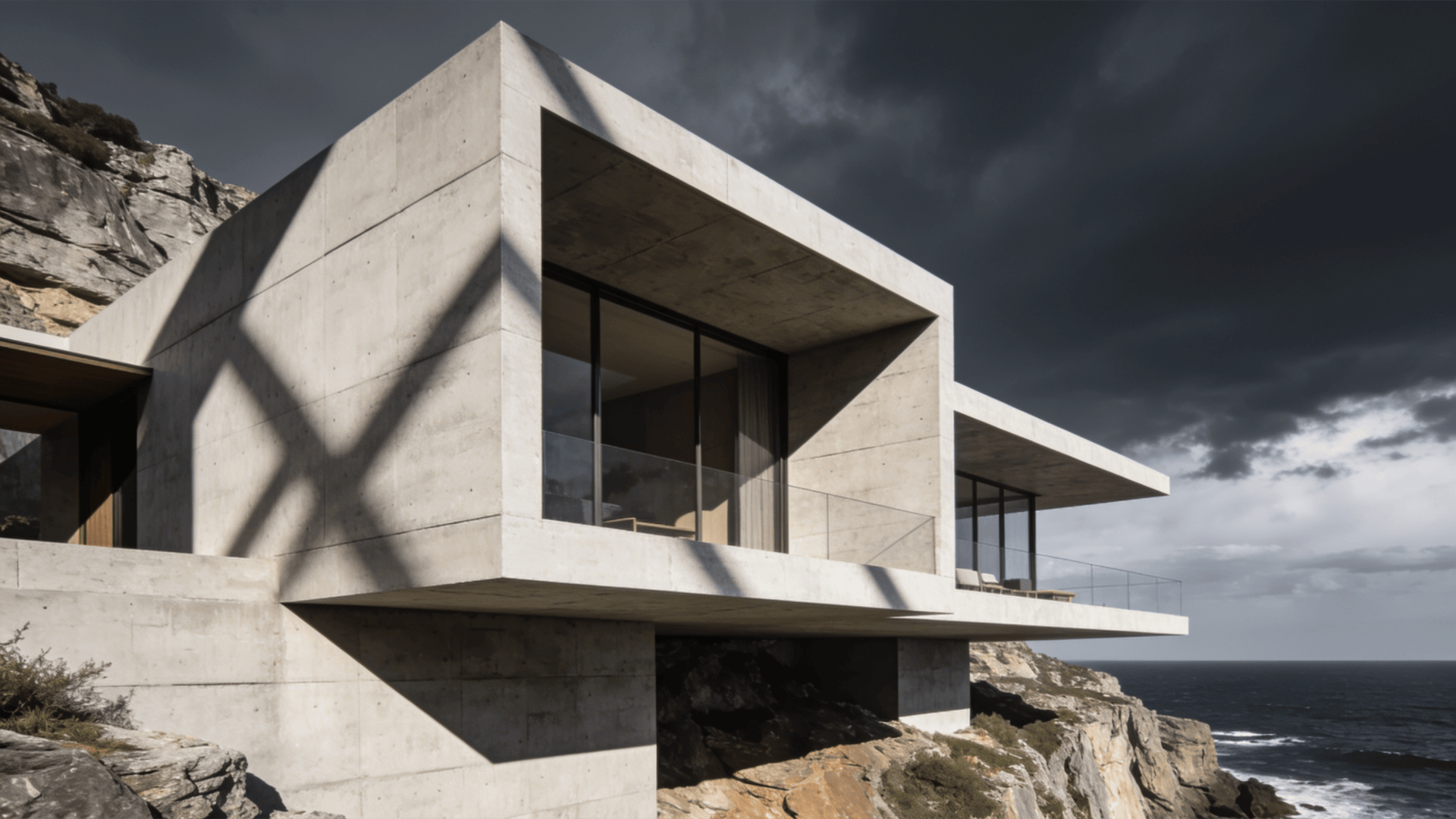 Villa with Brutalist Massing — Coastal Cliff