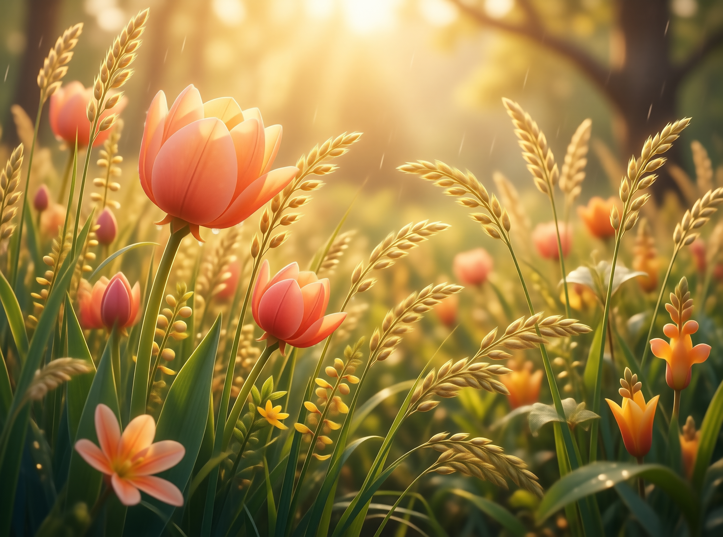 Sunlit Field of Orange Flowers