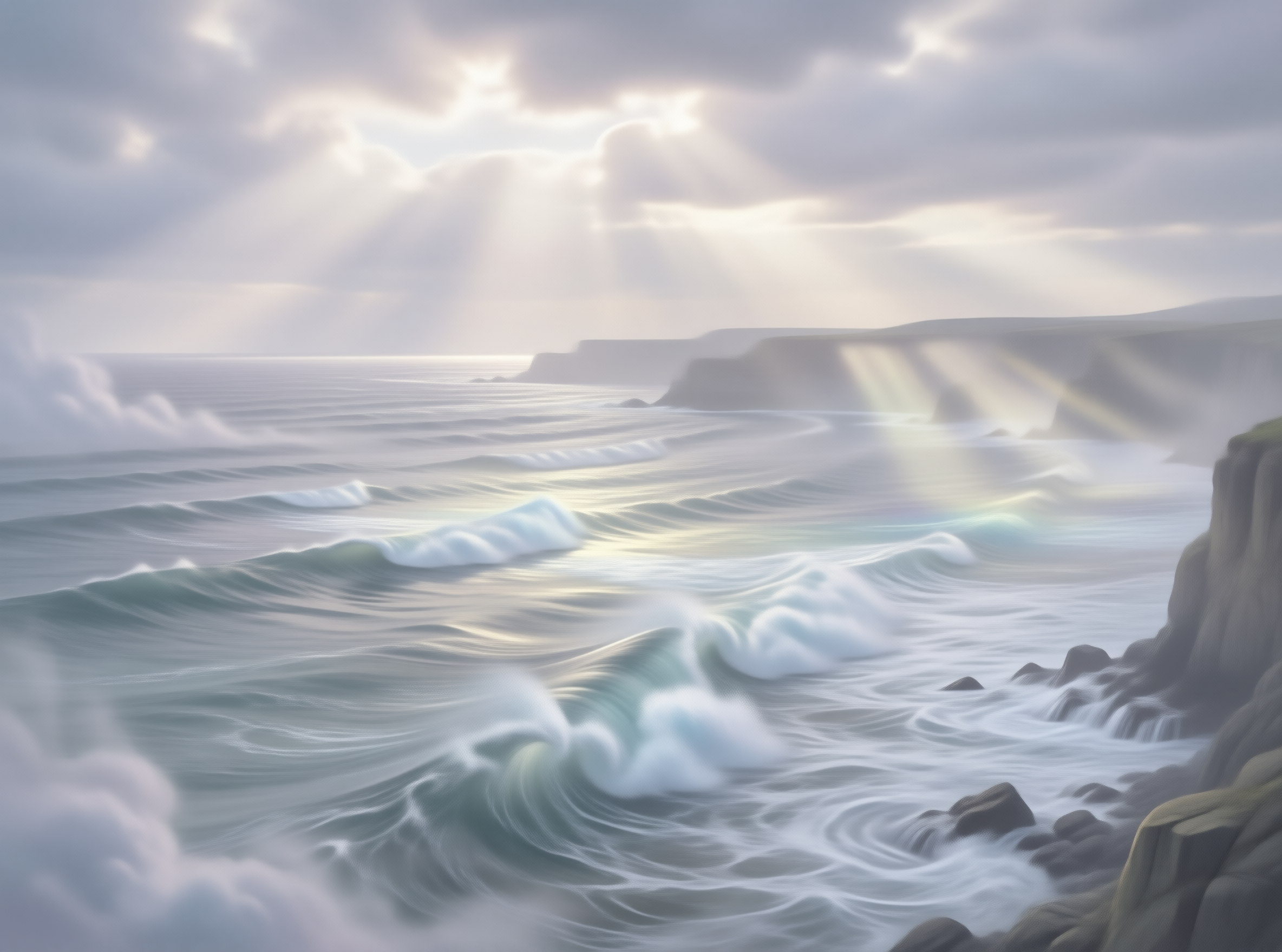 Sunlit Waves by Coastal Cliffs