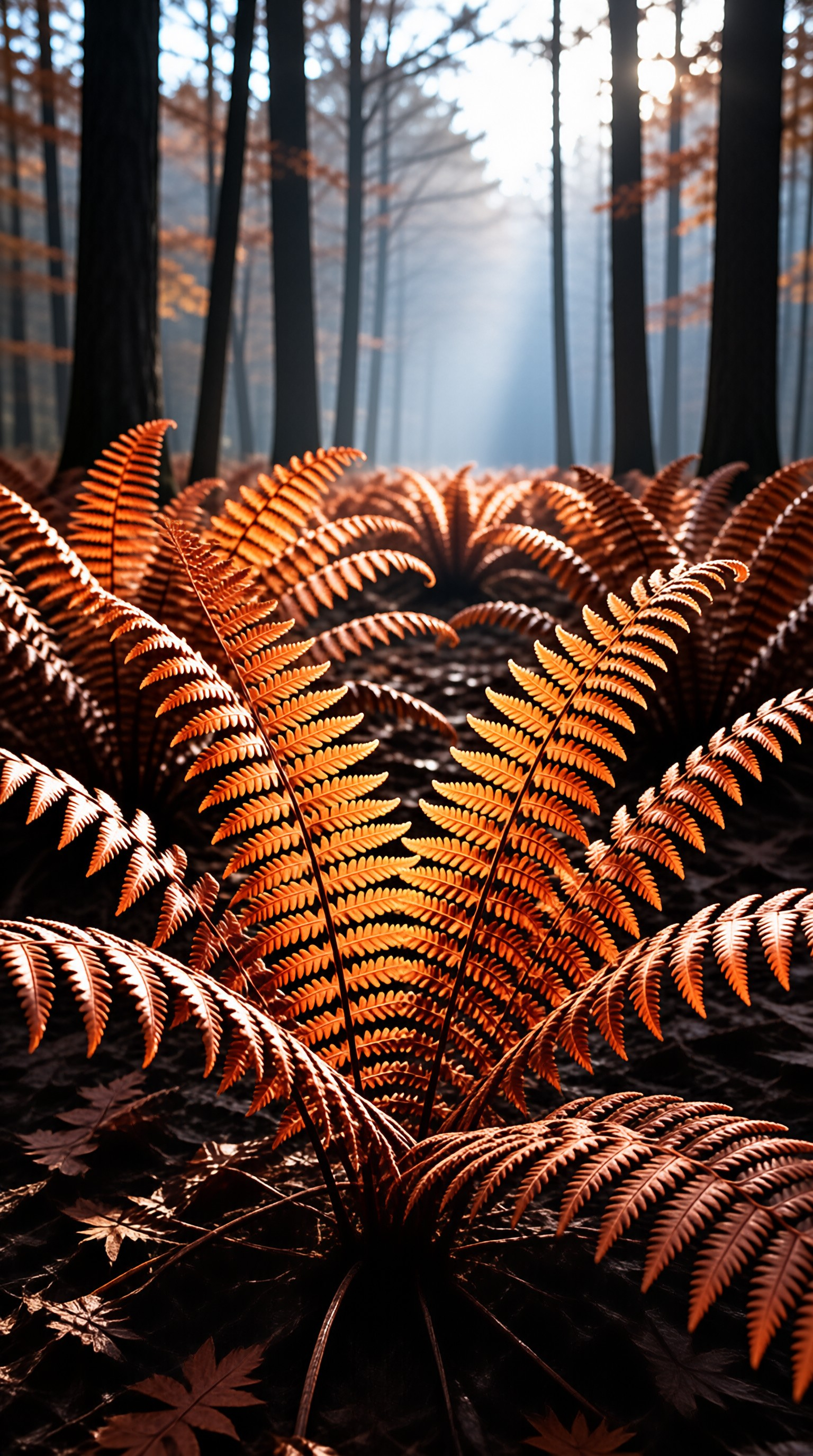 Sunlit Forest Ferns