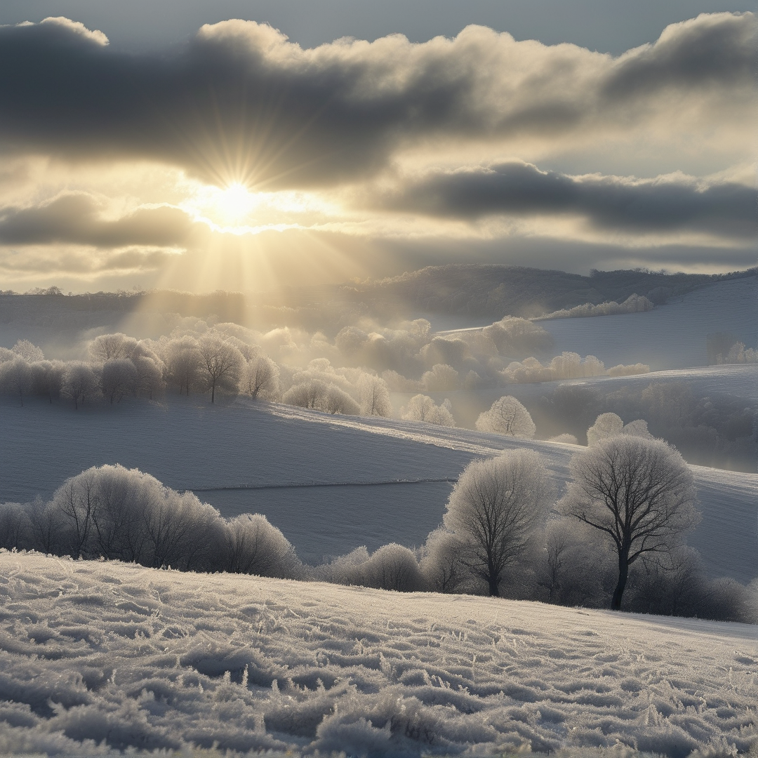Sunrise Over Snowy Hills
