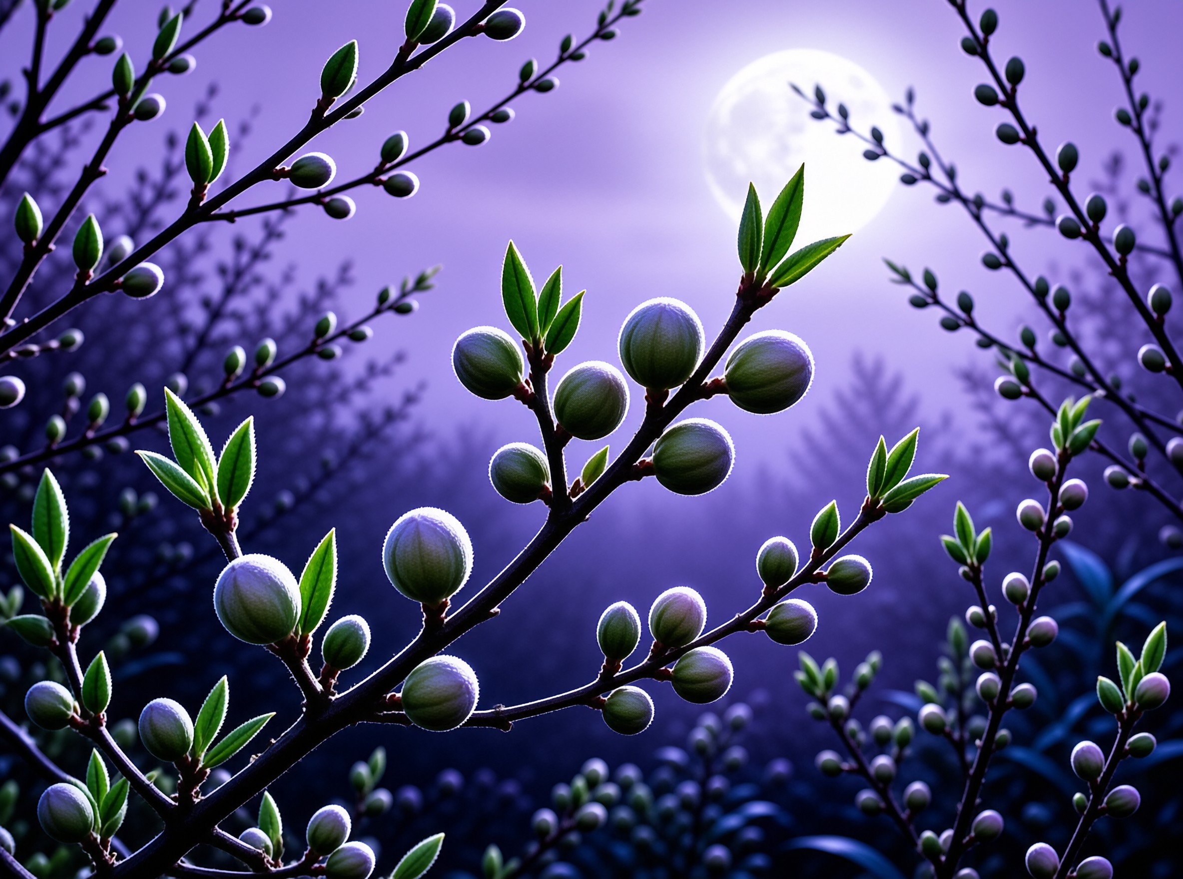 Moonlit Buds on Branch