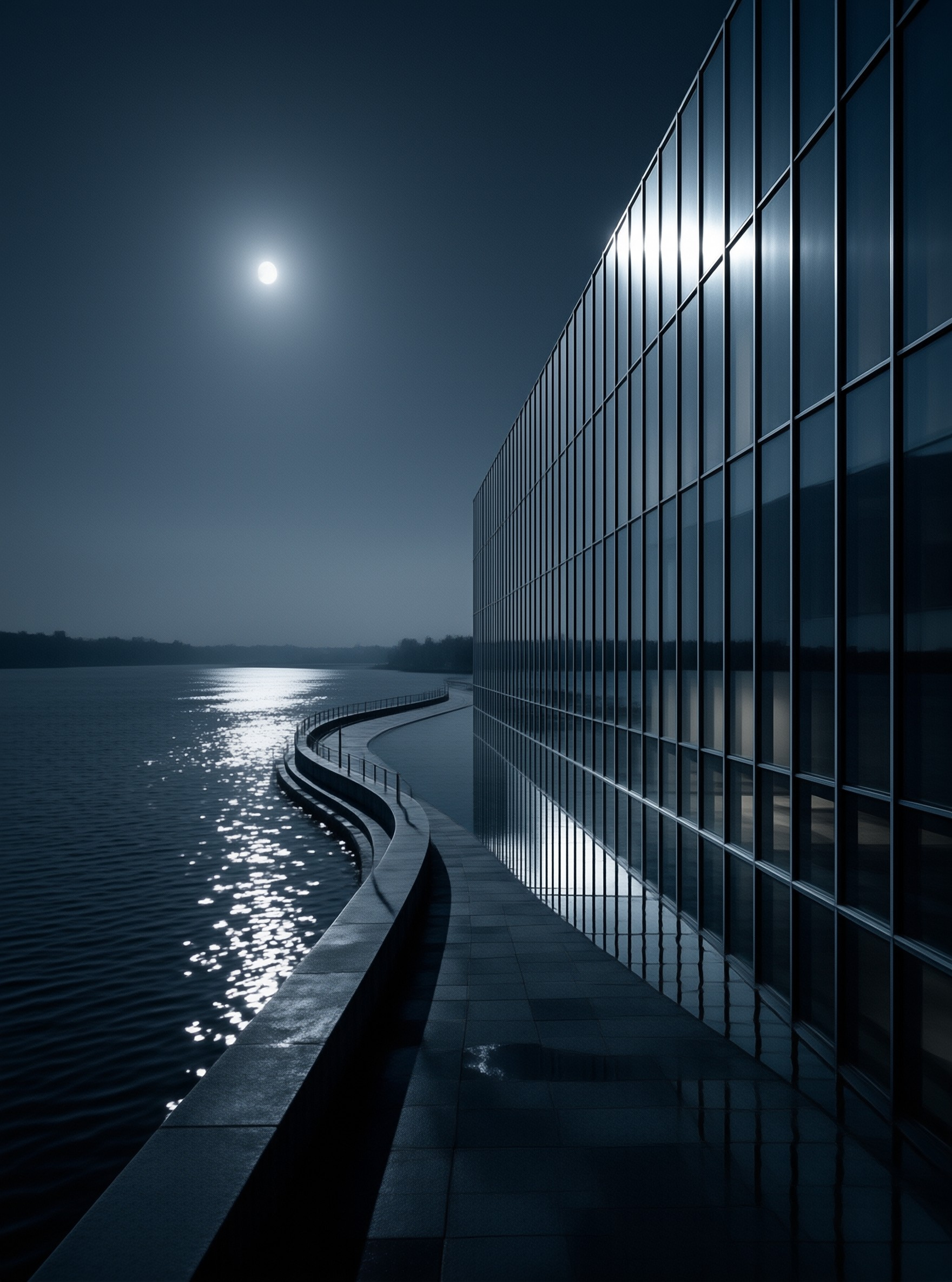 Moonlit Glass Facade
