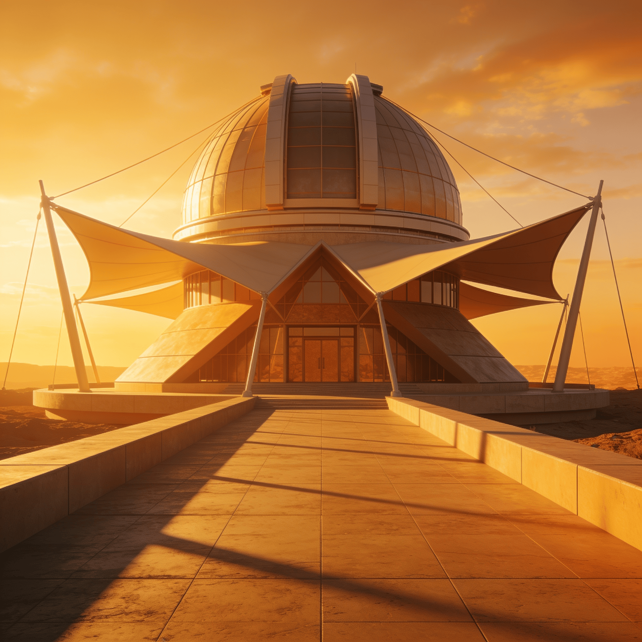 Observatory with Tensile Structure — Golden Sunset