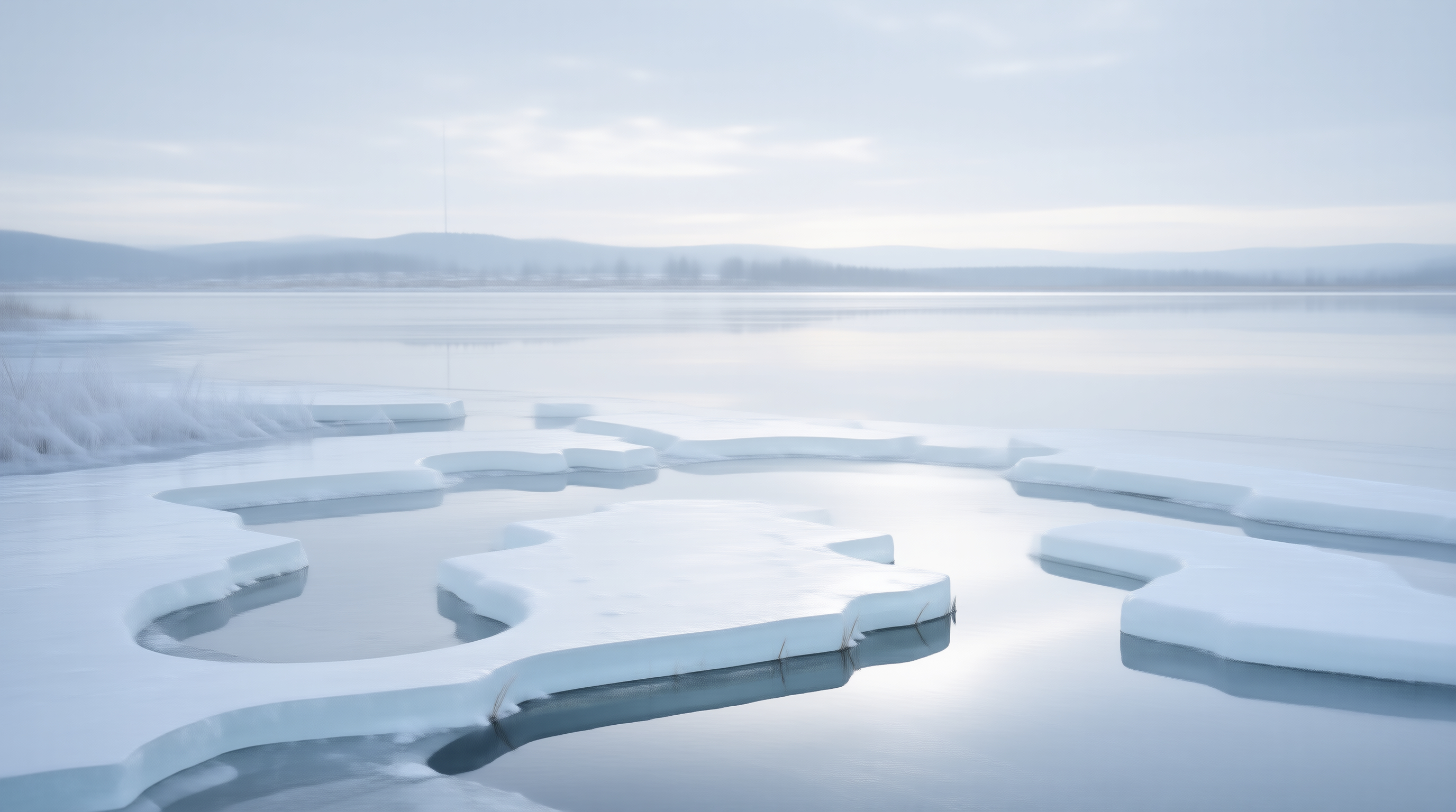 Winter Ice Floes on River