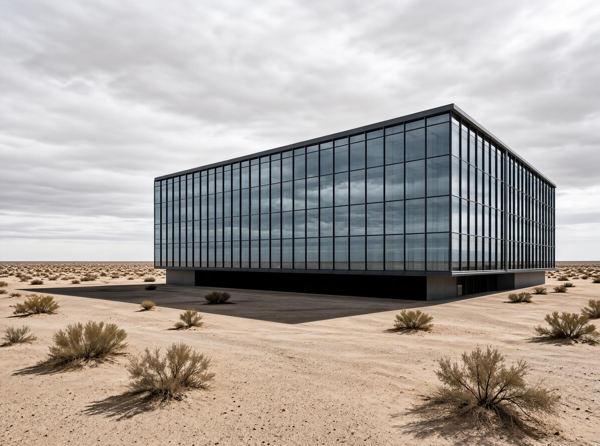 Modern Glass Building in Desert