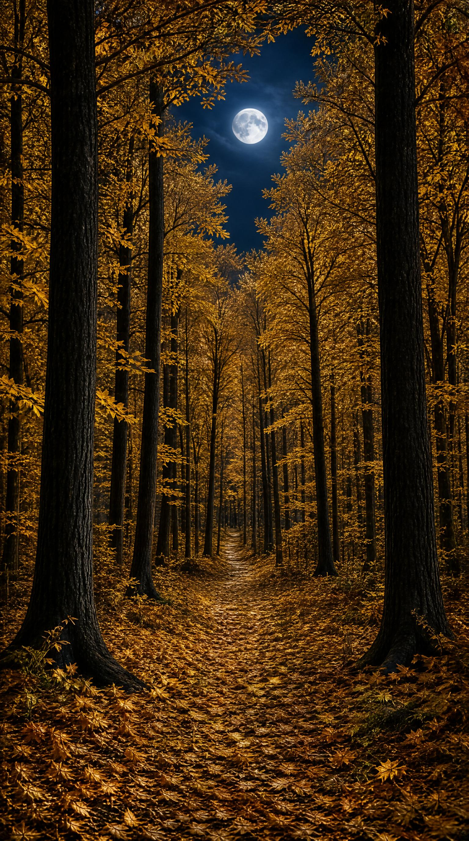Moonlit Autumn Forest Path