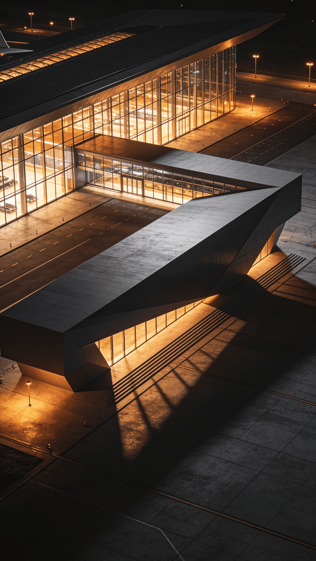 Terminal with Glass Curtain Wall — Night With Warm Lights