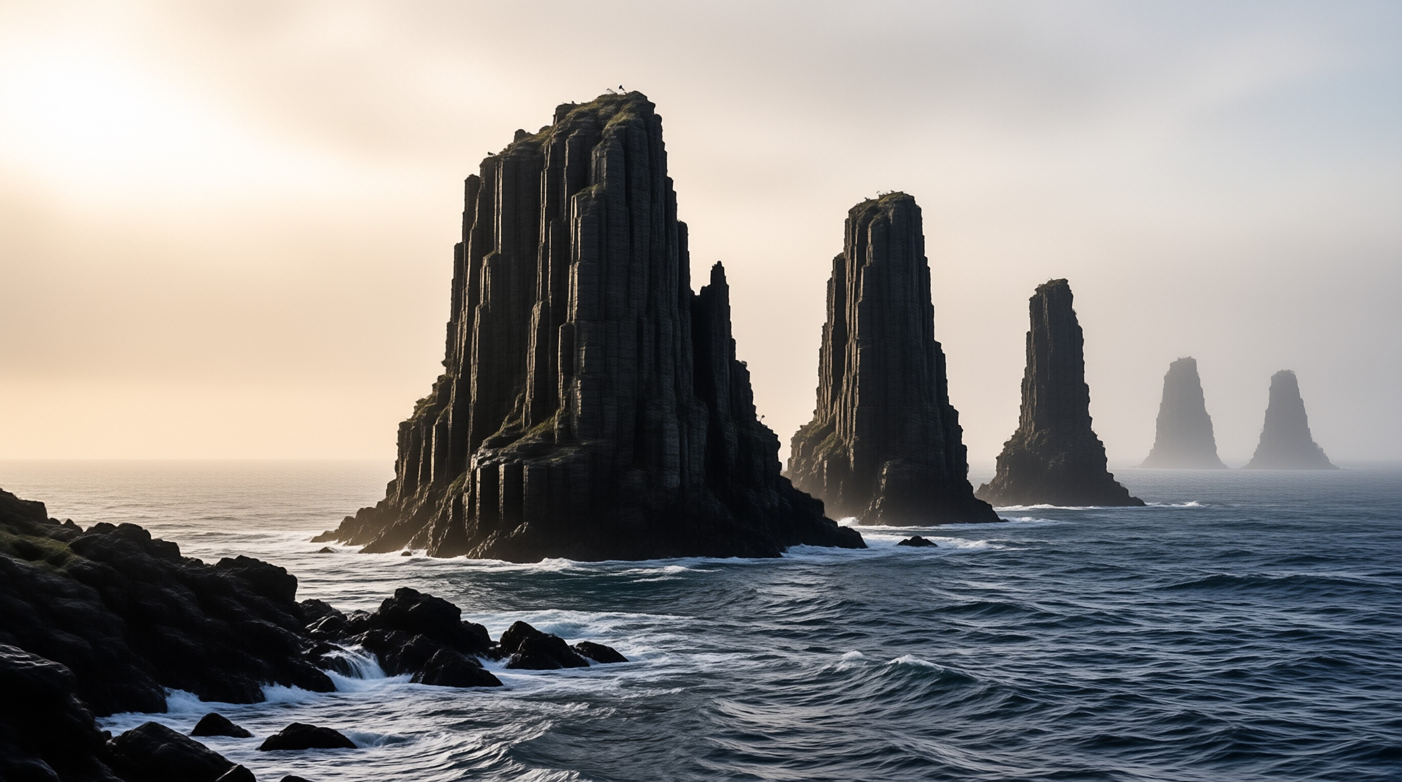 Dramatic Sea Stacks in Mist