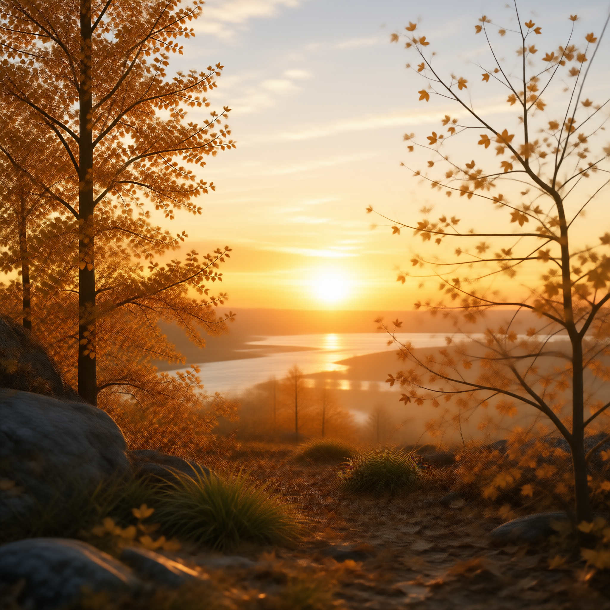 Golden Sunset Over River Valley