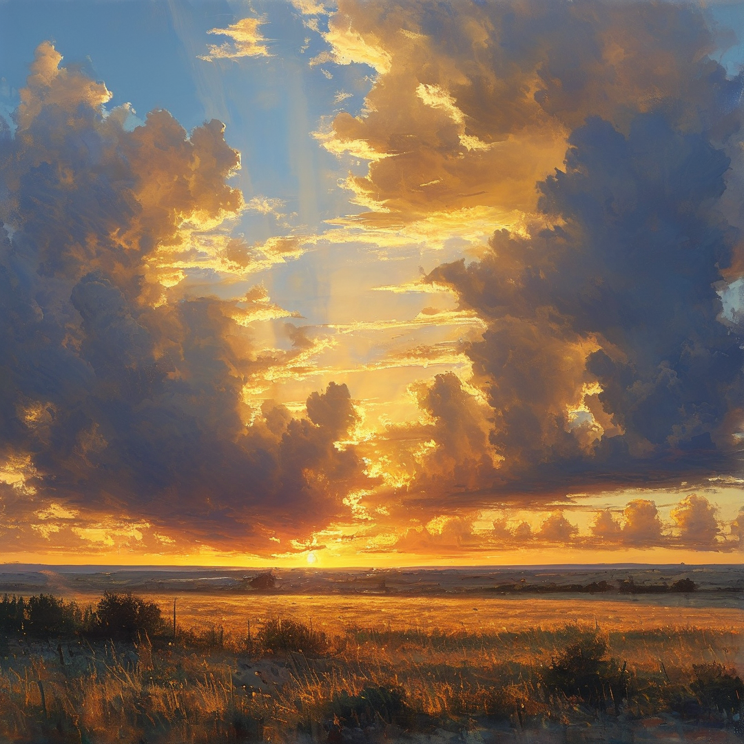 Sunset Over Grassy Field