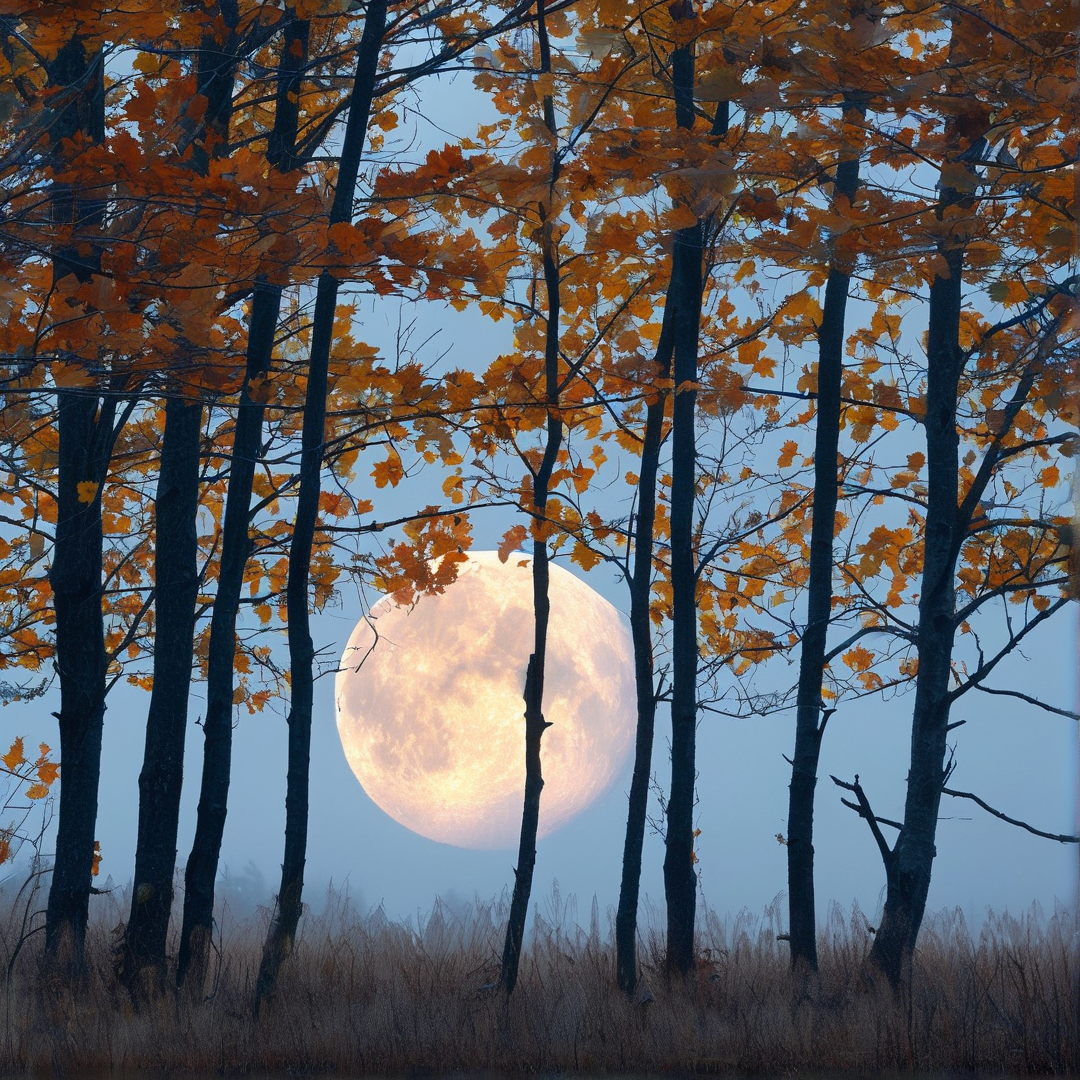 Moonrise in Autumn Forest