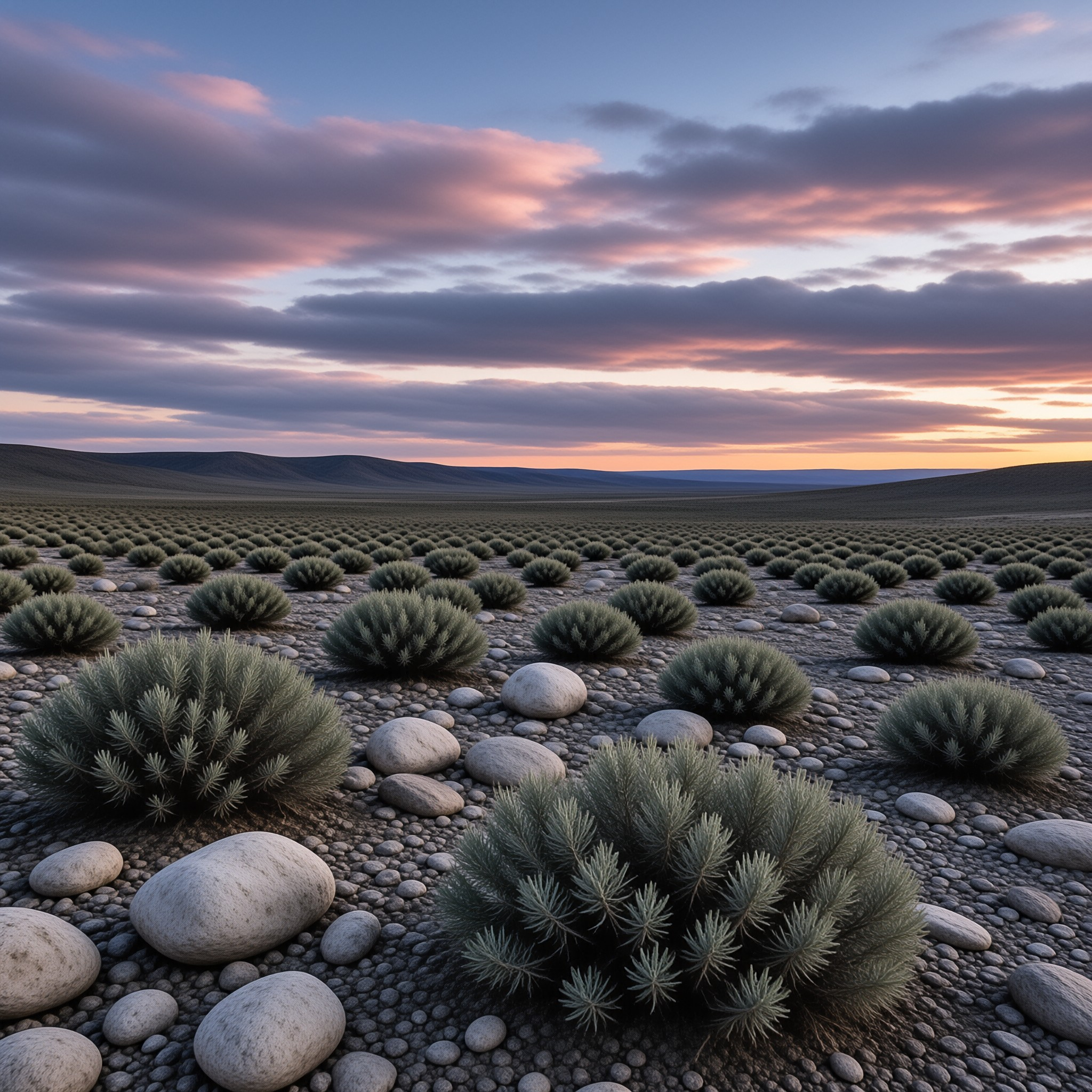 Shrub Landscape at Sunset
