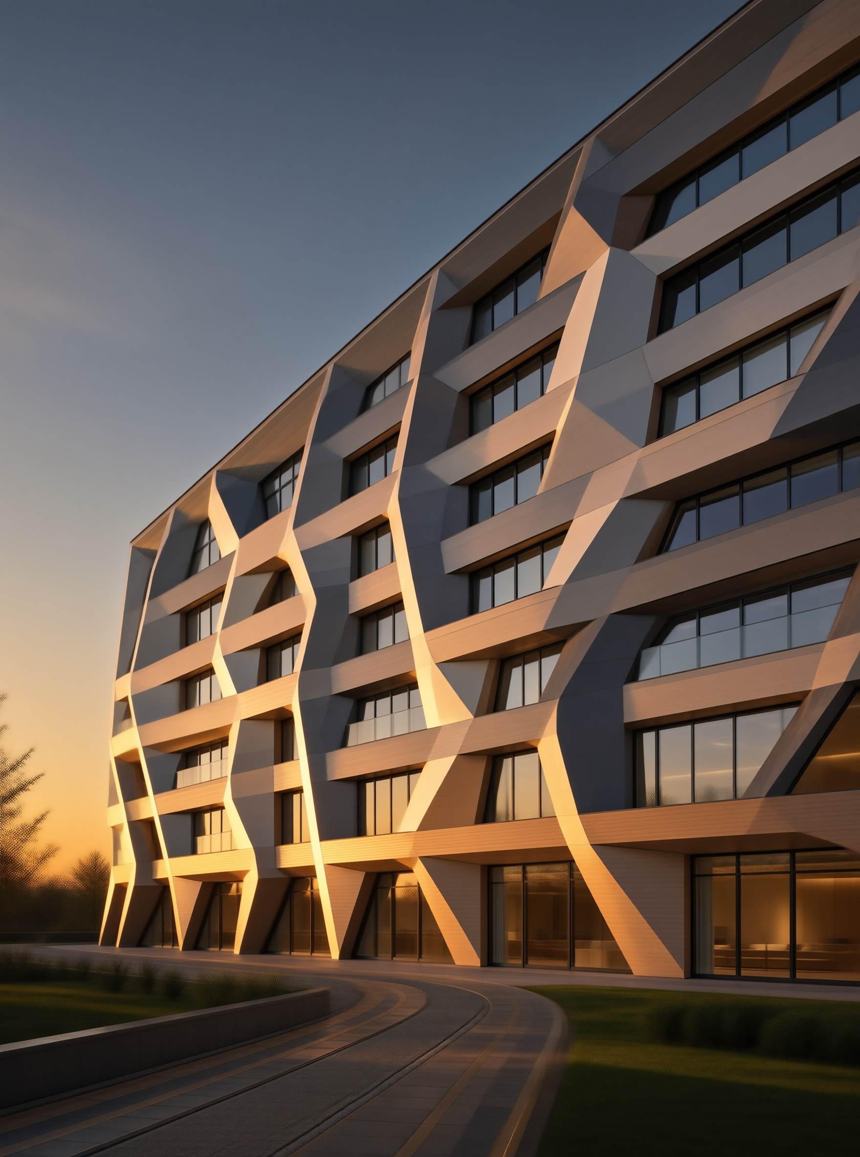 Modern Zigzag Facade at Sunset